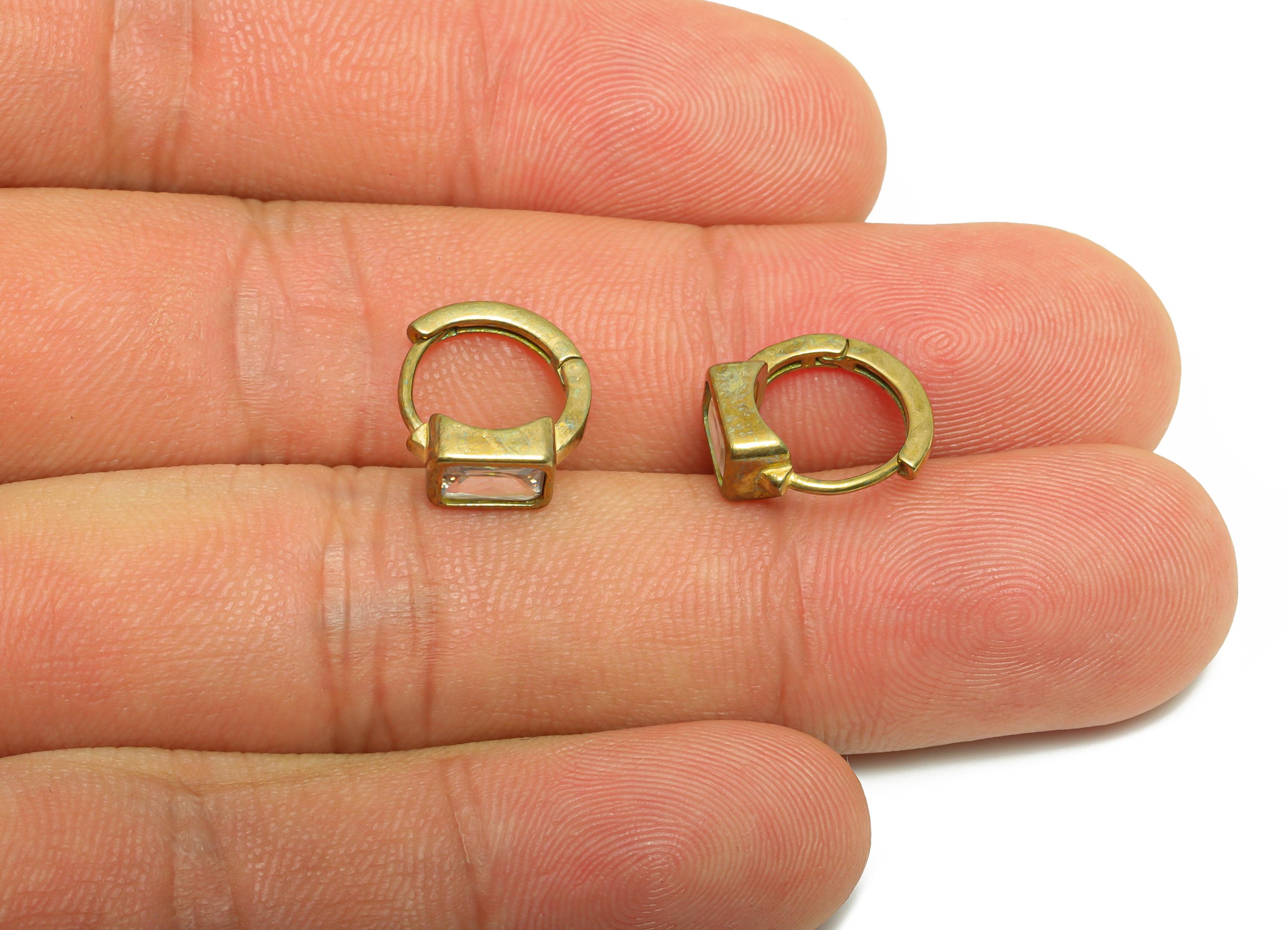 Brass CZ Hoop Earring - Raw Brass Cubic Zircon Huggie Earring  - Brass Elegant Hoop Earring - Exquisite Girl Earring - 12x11x5mm - PP10952 - DOMEDBAZAAR