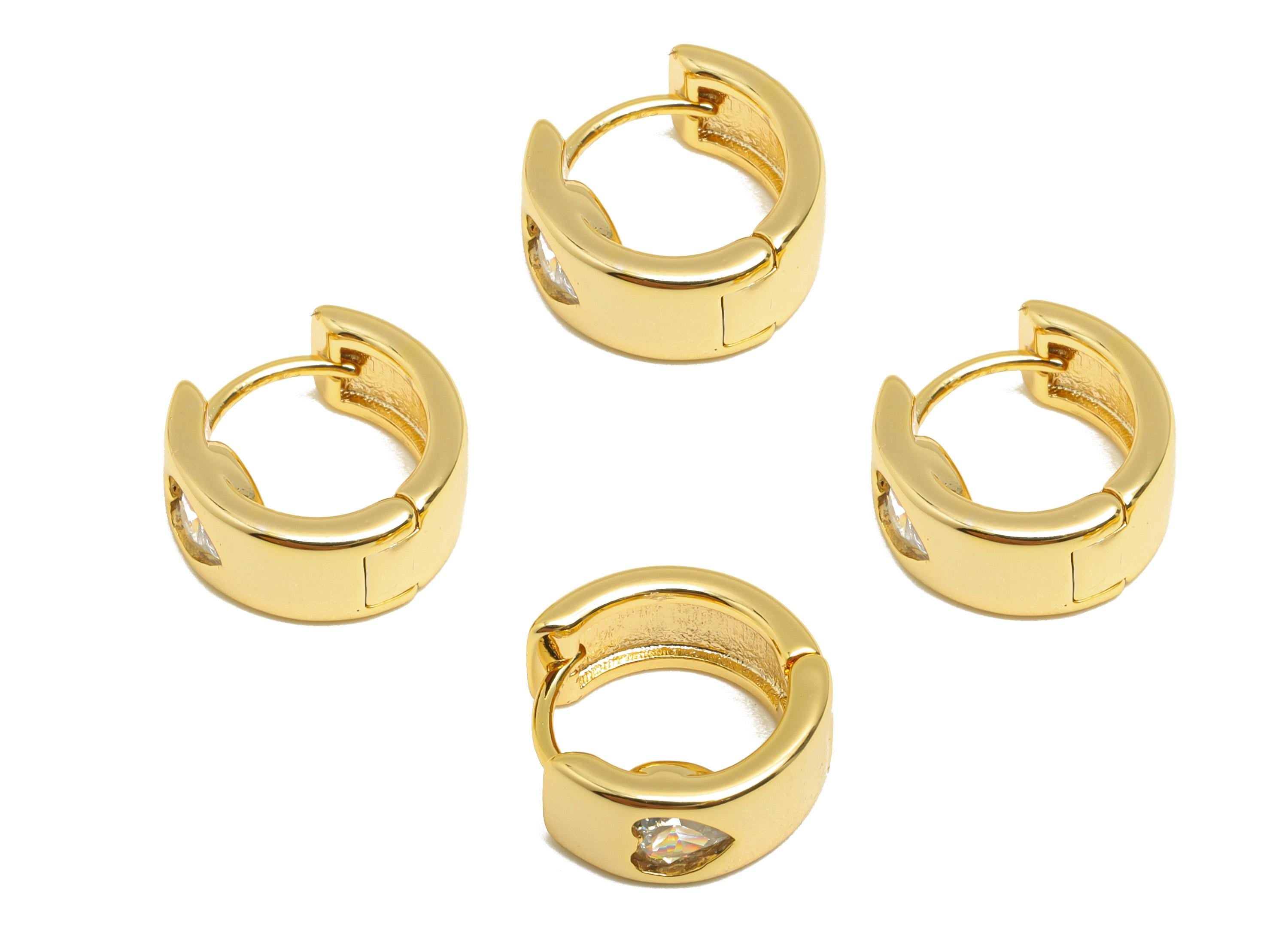 Brass CZ Hoop Earring - Brass Heart Zircon Huggie Earring  - Brass Gold Elegant Hoop Earring - 18k Real Gold Plating - 11x11x5mm - RGP10248 - DOMEDBAZAAR