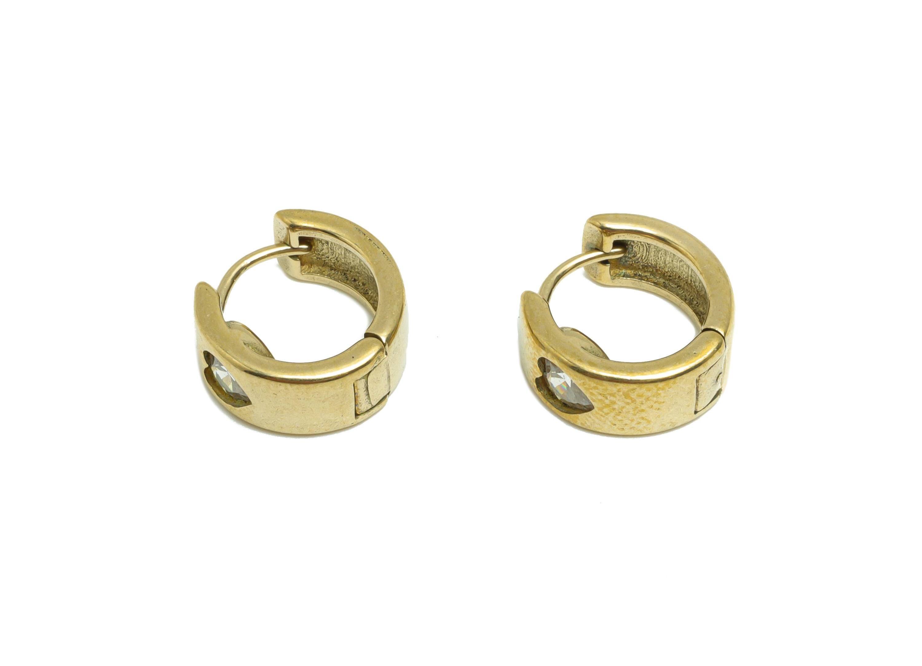 Brass CZ Hoop Earring - Brass Heart Zircon Huggie Earring  - Brass Sparkling Crystal Detail Earring - Fashion Jewelry - 11x11x5mm - PP10953 - DOMEDBAZAAR