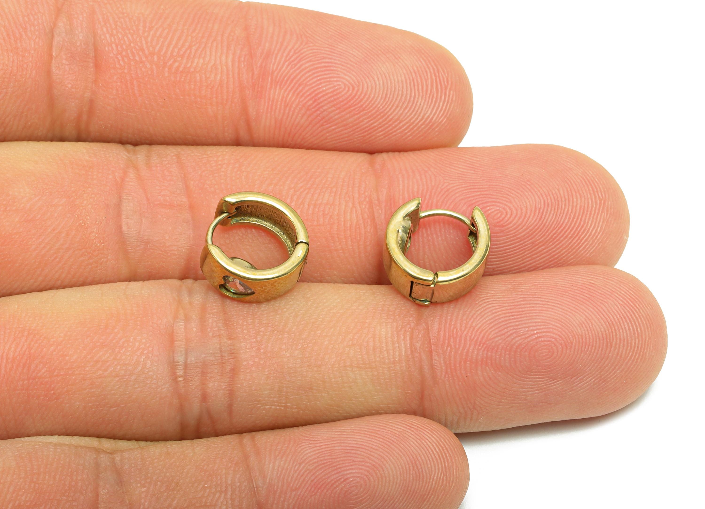 Brass CZ Hoop Earring - Brass Heart Zircon Huggie Earring  - Brass Sparkling Crystal Detail Earring - Fashion Jewelry - 11x11x5mm - PP10953 - DOMEDBAZAAR