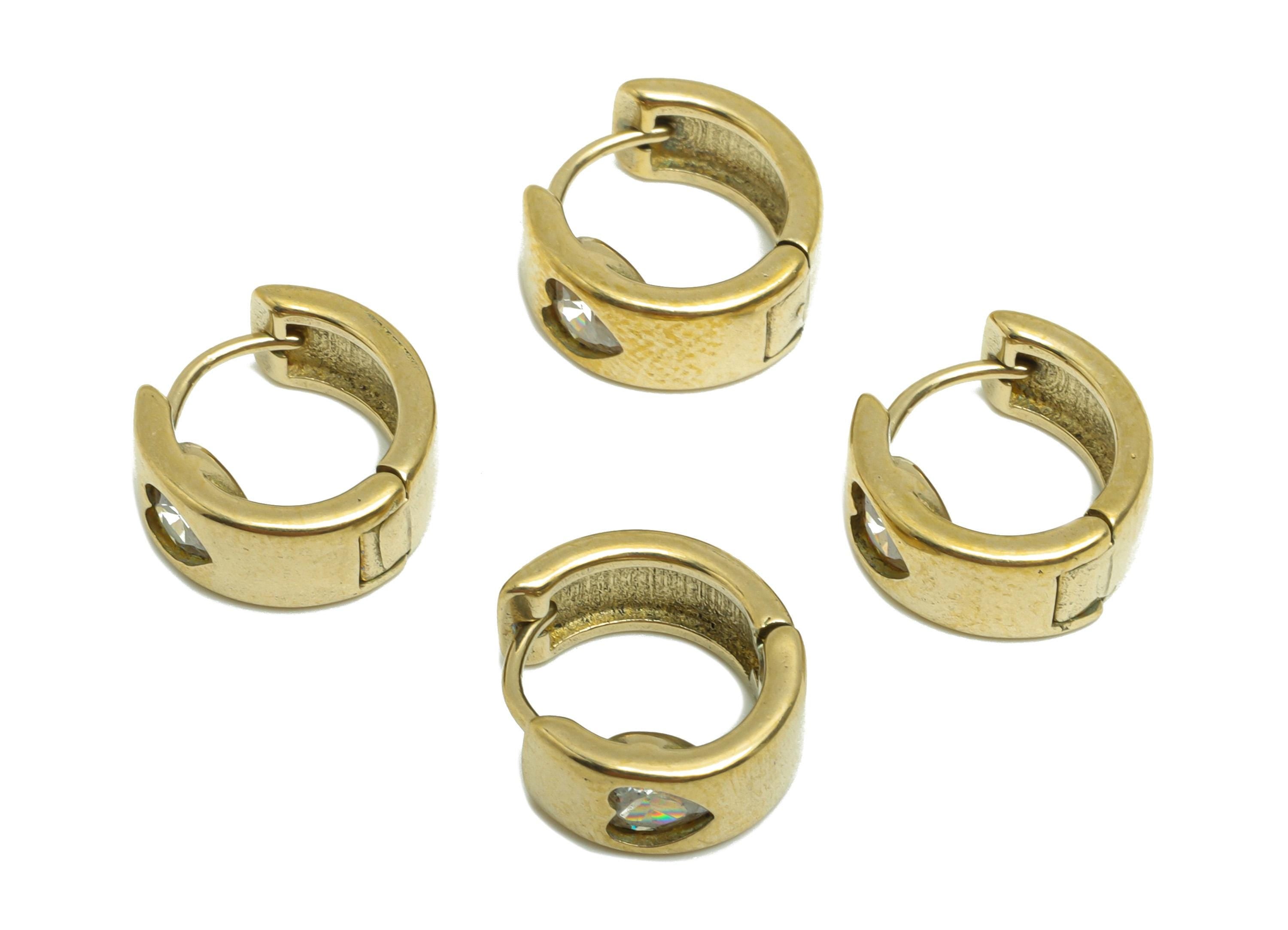 Brass CZ Hoop Earring - Brass Heart Zircon Huggie Earring  - Brass Sparkling Crystal Detail Earring - Fashion Jewelry - 11x11x5mm - PP10953 - DOMEDBAZAAR