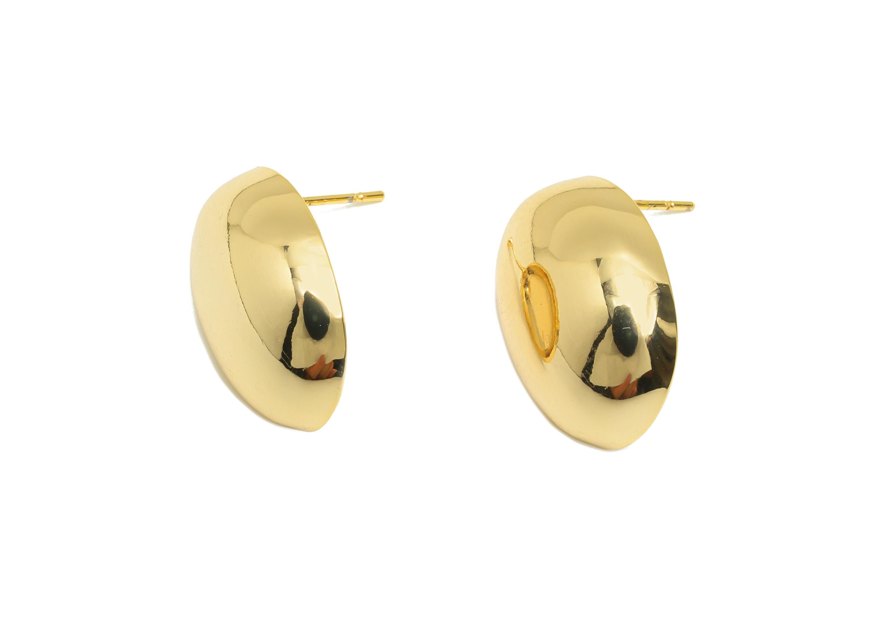 Brass Earring Post - Brass Gold Half-Dome Stud Earring - Minimalist  Elegant Earring - 18k Real Gold Plating - 20x15x5mm - RGP10223 - DOMEDBAZAAR