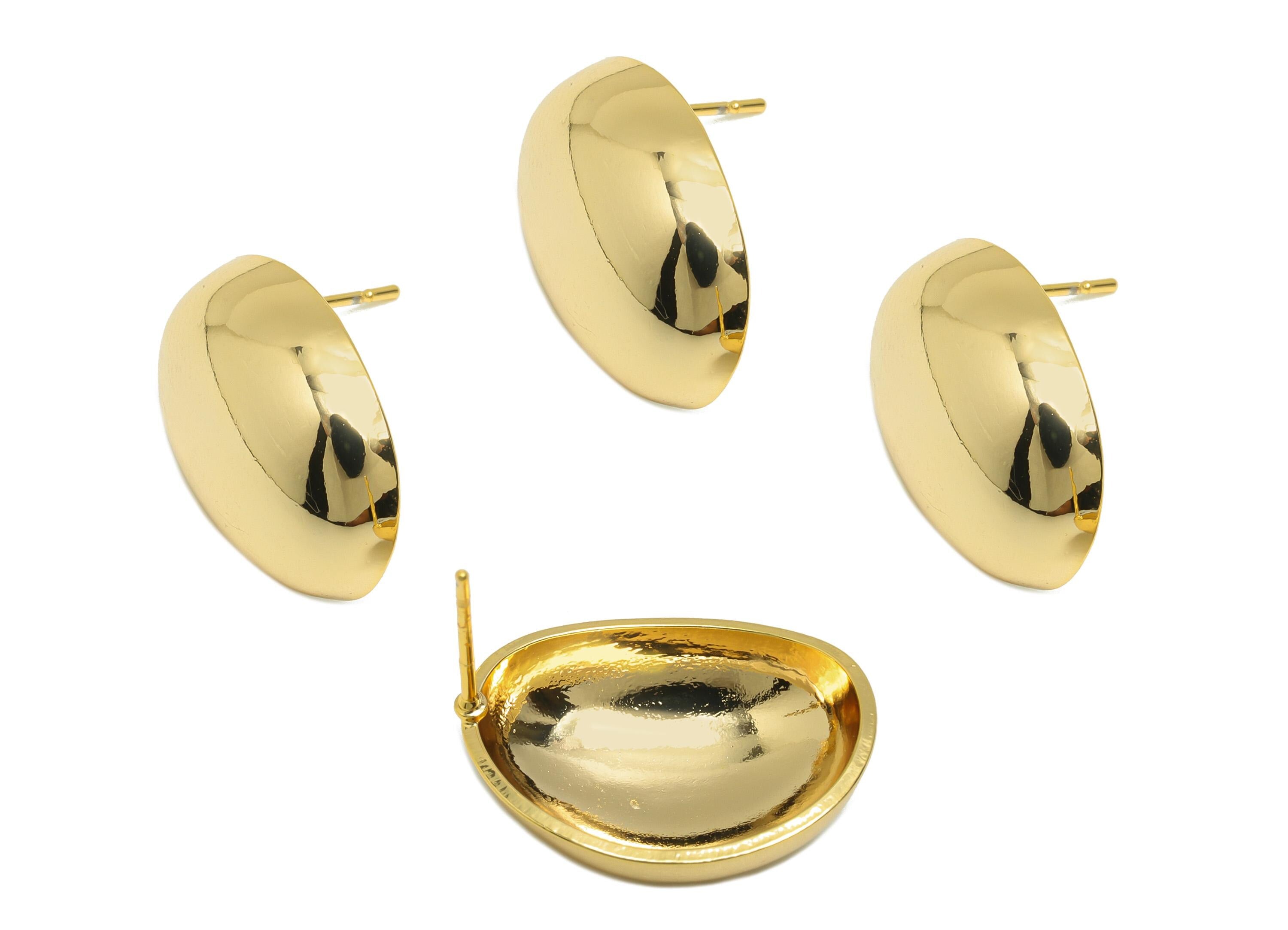Brass Earring Post - Brass Gold Half-Dome Stud Earring - Minimalist  Elegant Earring - 18k Real Gold Plating - 20x15x5mm - RGP10223 - DOMEDBAZAAR