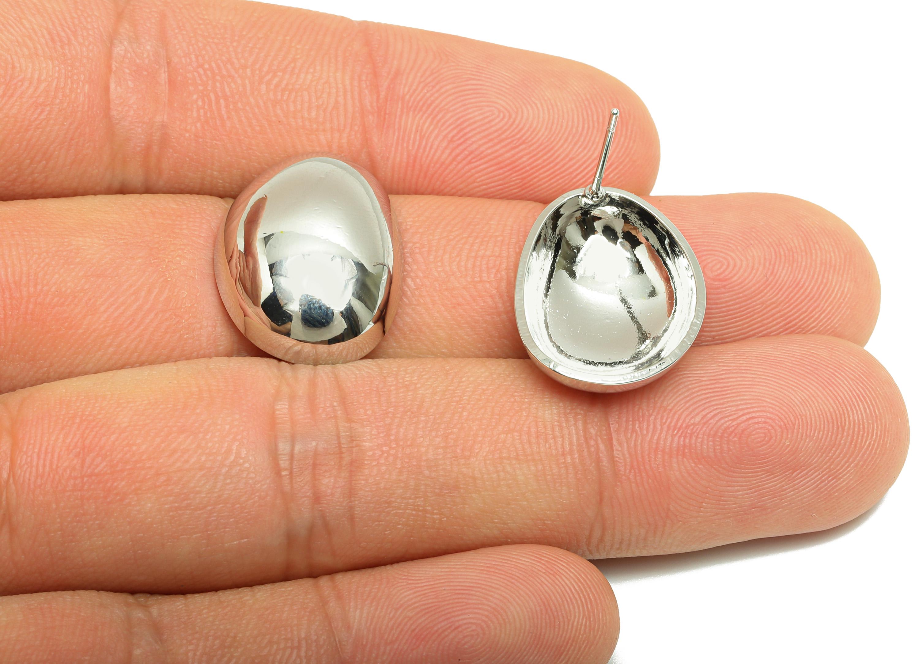 Brass Earring Post - Brass Silver Half-Dome Stud Earring - Minimalist  Elegant Earring - 18k Real White Gold Plating - 20x15x5mm - RGP10224 - DOMEDBAZAAR