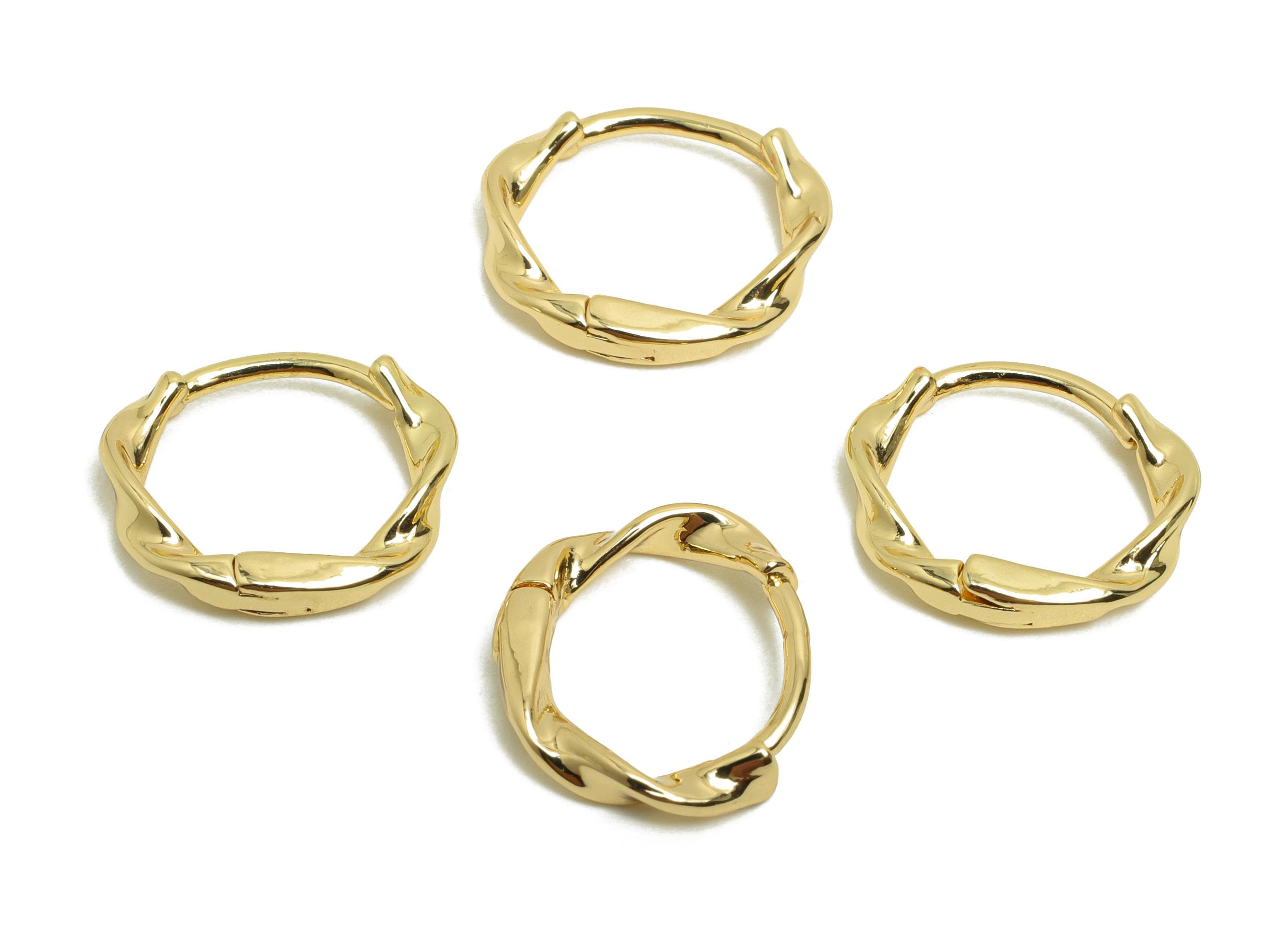 Brass Hoop Earring - Brass Huggie Hoop Earring - Twisted Clasp Hoop Earring - Gold Jewelry - 18K Real Gold Plating - 13.2x11x2mm - RGP8407 - DOMEDBAZAAR