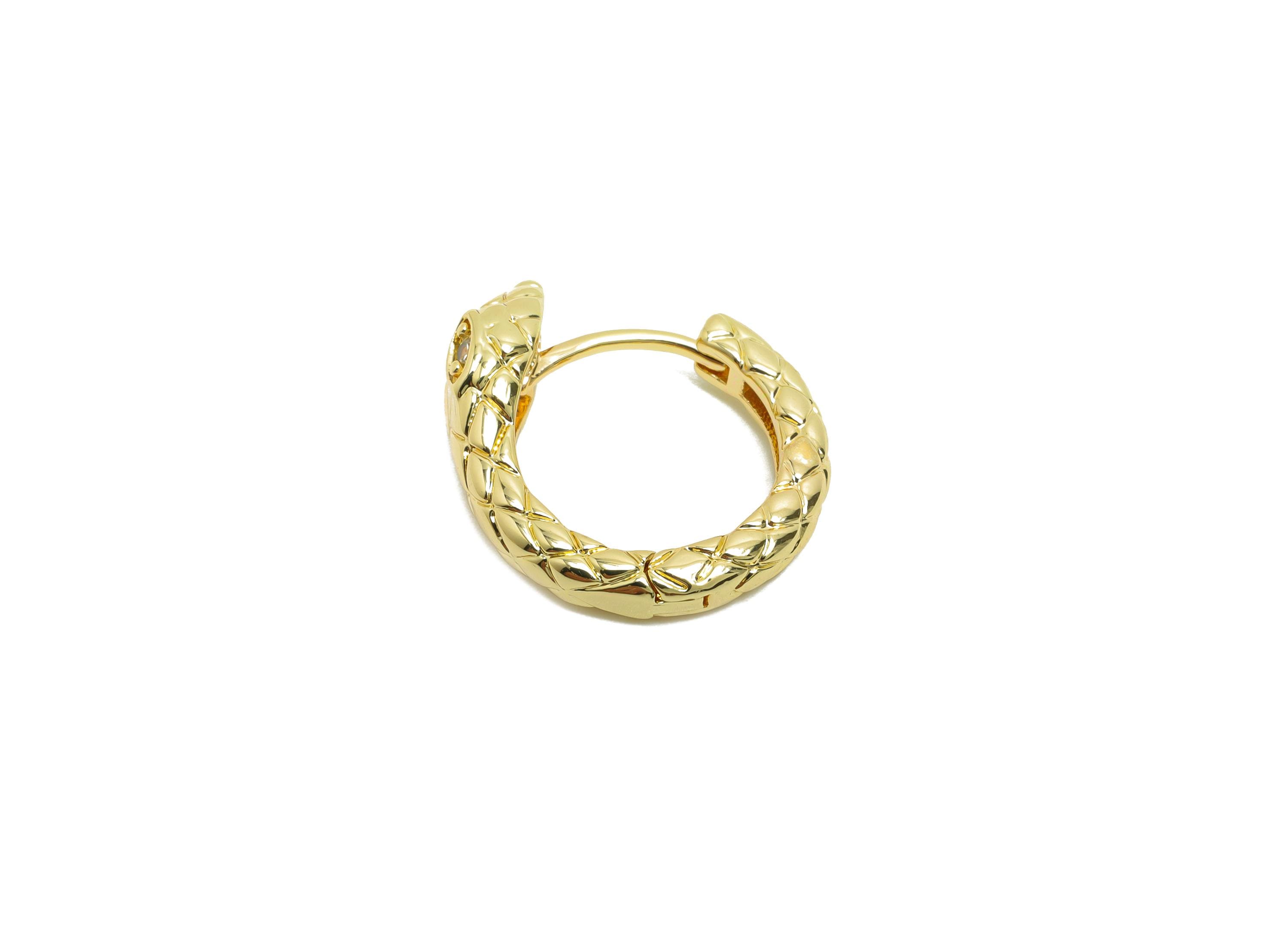 Brass Hoop Earring - Brass Huggie Hoop Earring - Zircon Snake Textured Hoop Earring - Gold Jewelry - 18K Real Gold Plated -18x17x6mm-RGP8410 - DOMEDBAZAAR