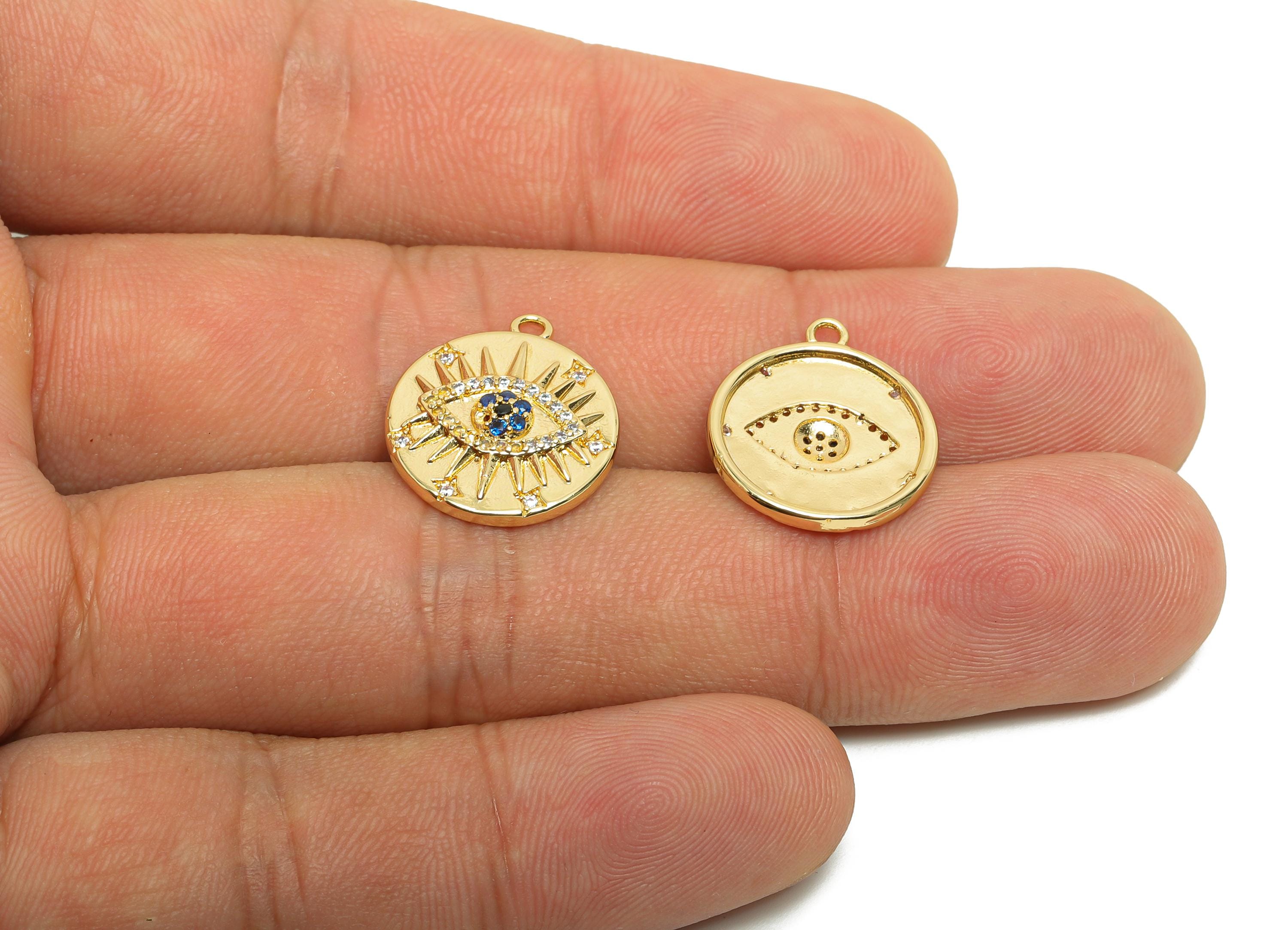 Brass CZ Earring Charm - Brass Eye Earring Charm - For Her - Zircon Round Pendant - Gold Jewelry - 18K Real Gold Plated - 17x15x2mm -RGP8399 - DOMEDBAZAAR