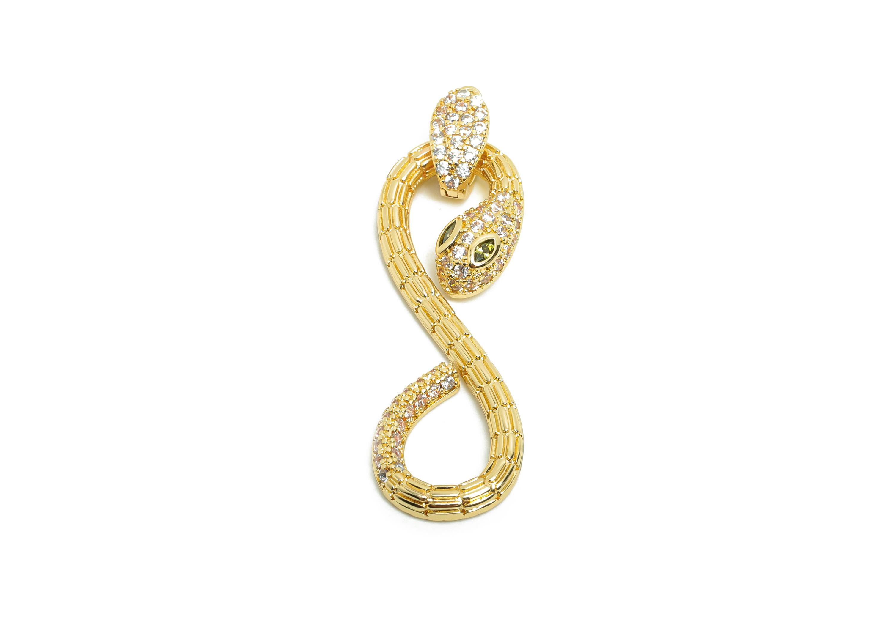 Brass Snake Earring Charm - Brass Earring Charm - For Her - Zircon Snake Pendant - Gold Jewelry - 18K Real Gold Plated - 40x12x3mm - RGP8400 - DOMEDBAZAAR