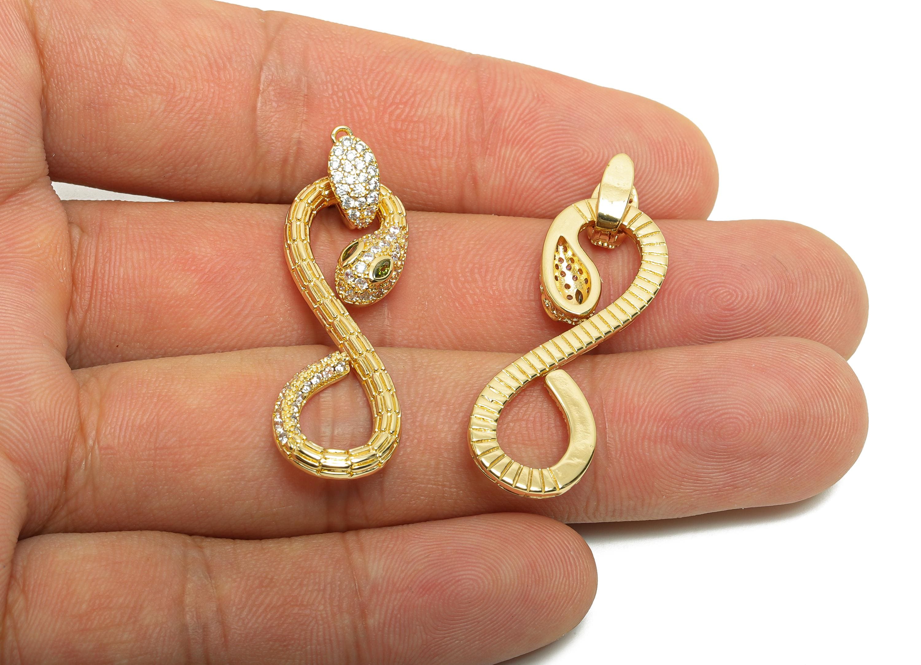 Brass Snake Earring Charm - Brass Earring Charm - For Her - Zircon Snake Pendant - Gold Jewelry - 18K Real Gold Plated - 40x12x3mm - RGP8400 - DOMEDBAZAAR