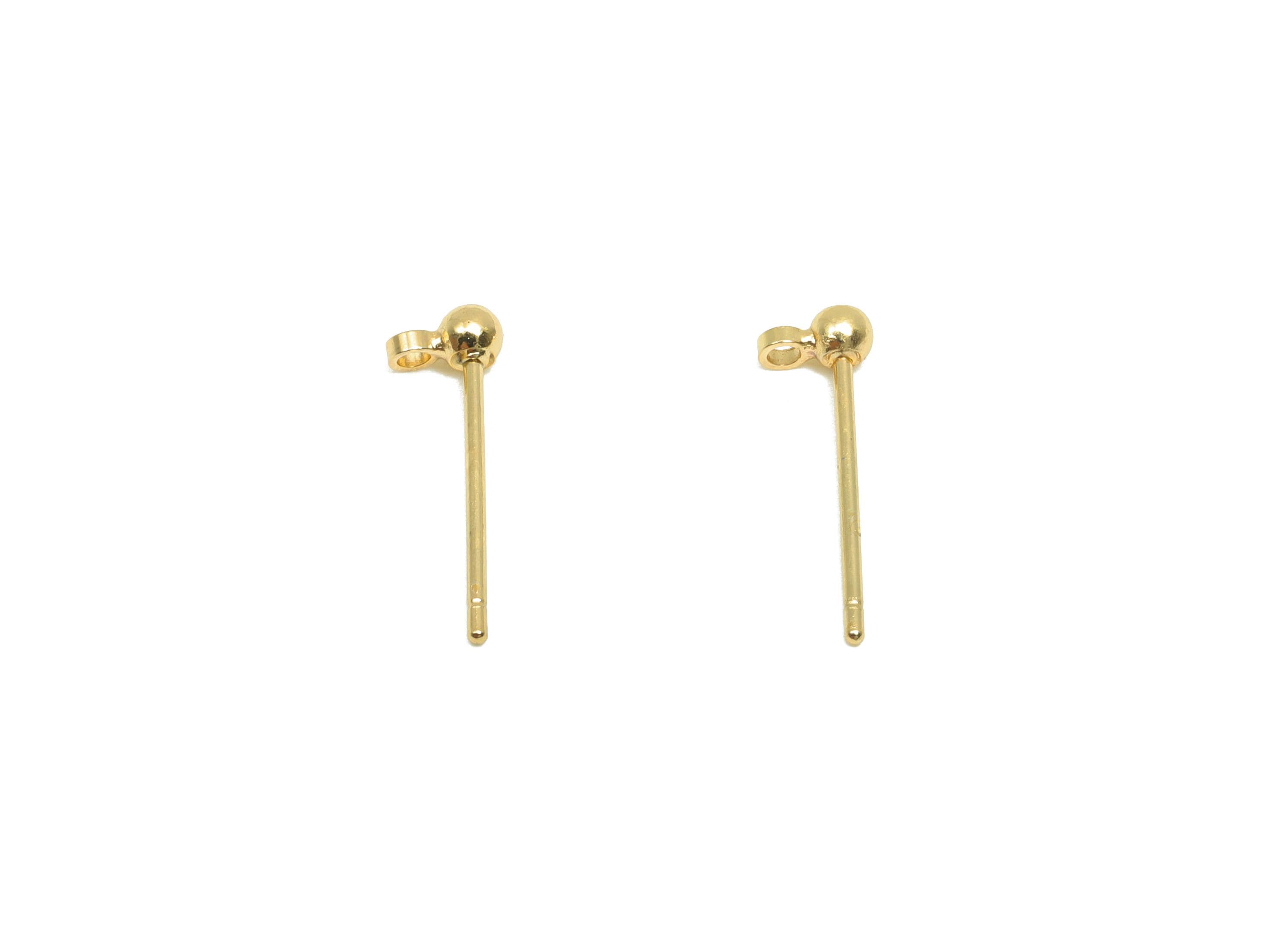 2.5mm Ball Stud Earring with Loop - Brass Mini Ball Girl&#39;s Earring Post - Gold Ball Pad Earring Stud - 18K Real Gold Plating -2.5mm -RGP8267 - DOMEDBAZAAR