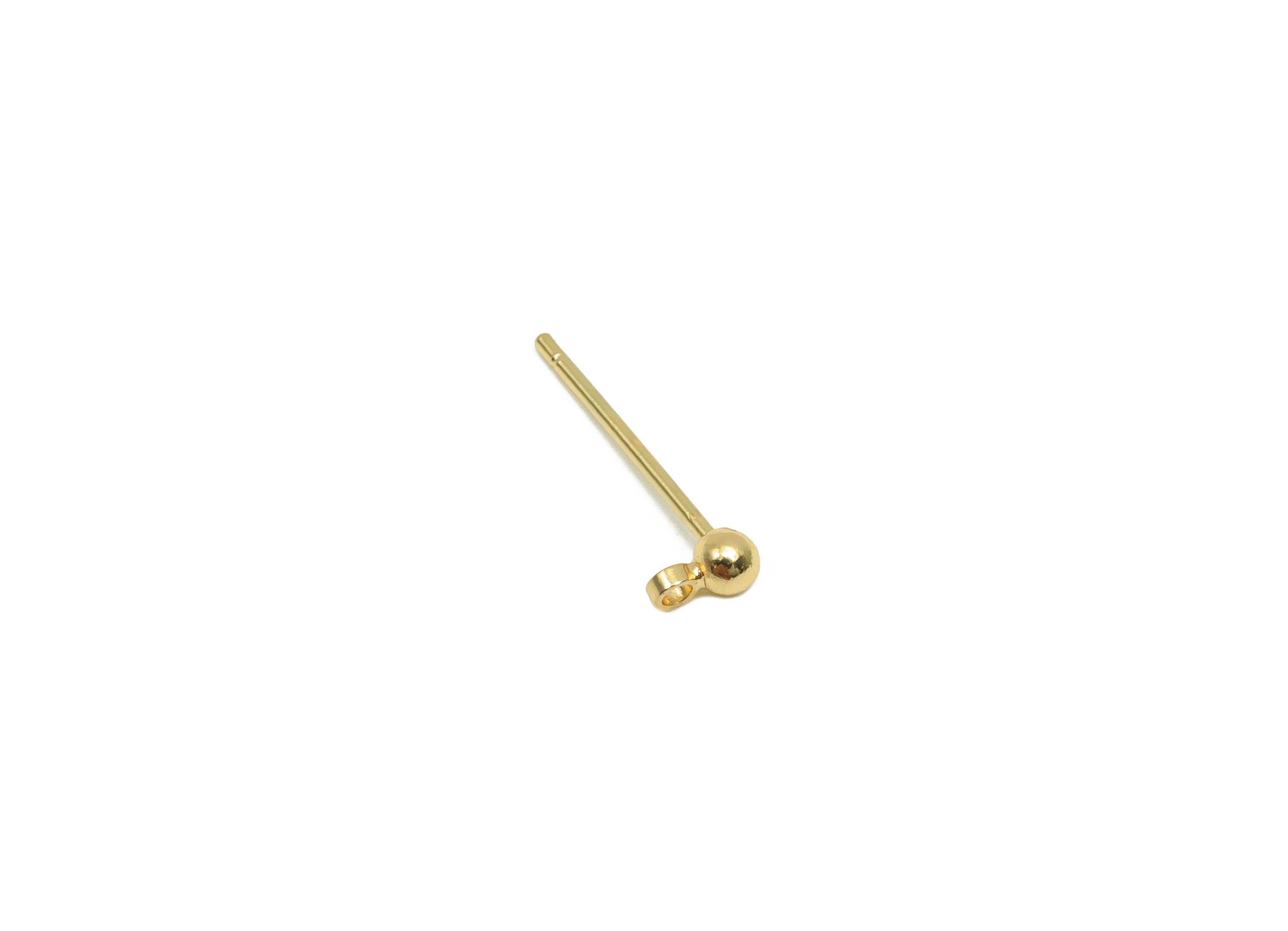 2.5mm Ball Stud Earring with Loop - Brass Mini Ball Girl&#39;s Earring Post - Gold Ball Pad Earring Stud - 18K Real Gold Plating -2.5mm -RGP8267 - DOMEDBAZAAR