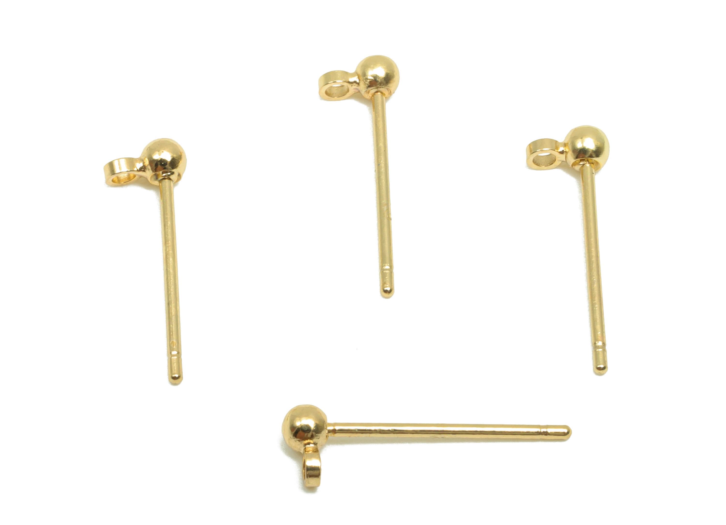 2.5mm Ball Stud Earring with Loop - Brass Mini Ball Girl&#39;s Earring Post - Gold Ball Pad Earring Stud - 18K Real Gold Plating -2.5mm -RGP8267 - DOMEDBAZAAR