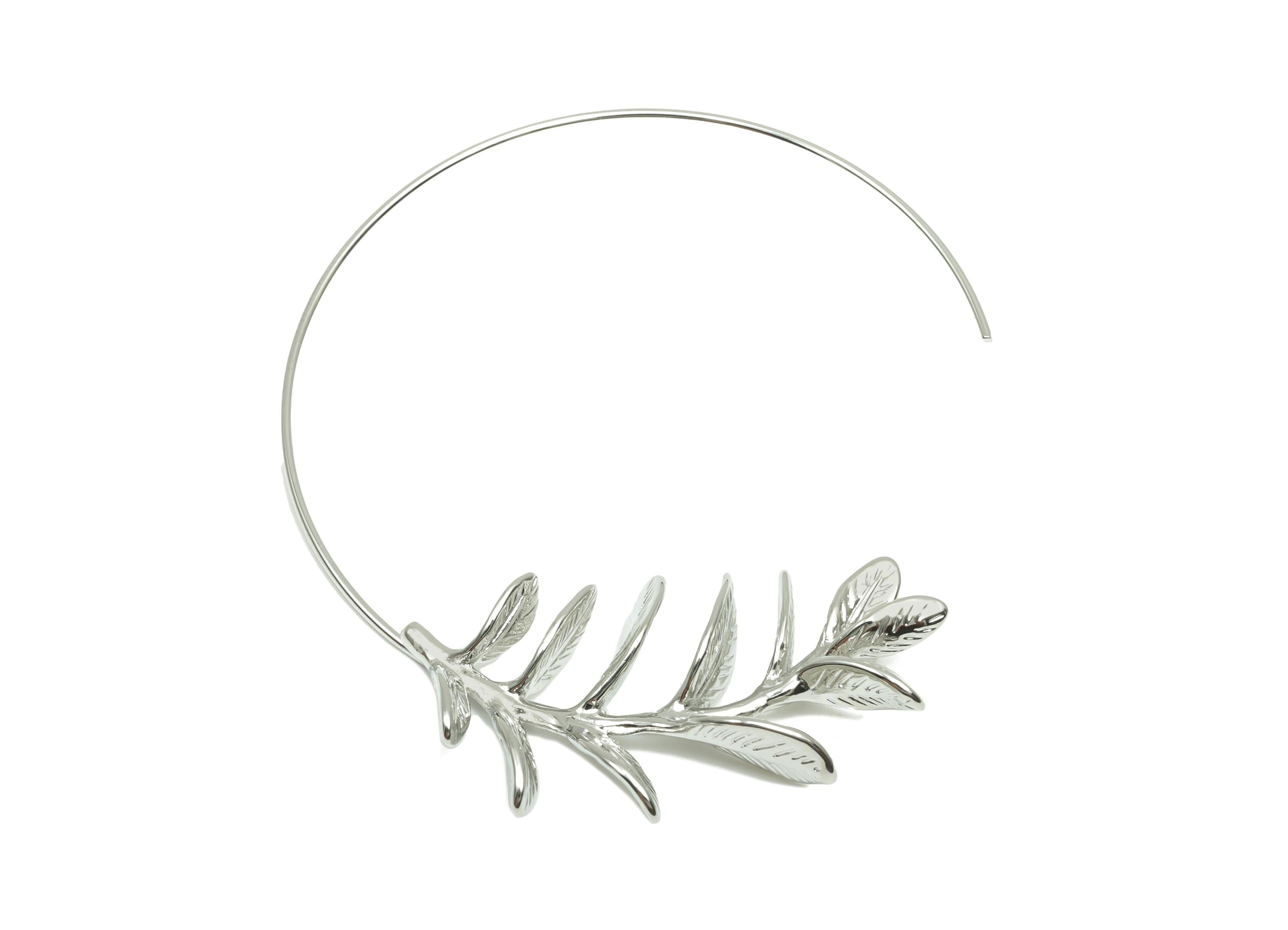 Brass Leaf Earring Wire - Open Round Woman&#39;s Earring Hook - Textured Circle Earring Wire - 18K Real White Gold Plating-58x55x5.3mm - RGP8269 - DOMEDBAZAAR