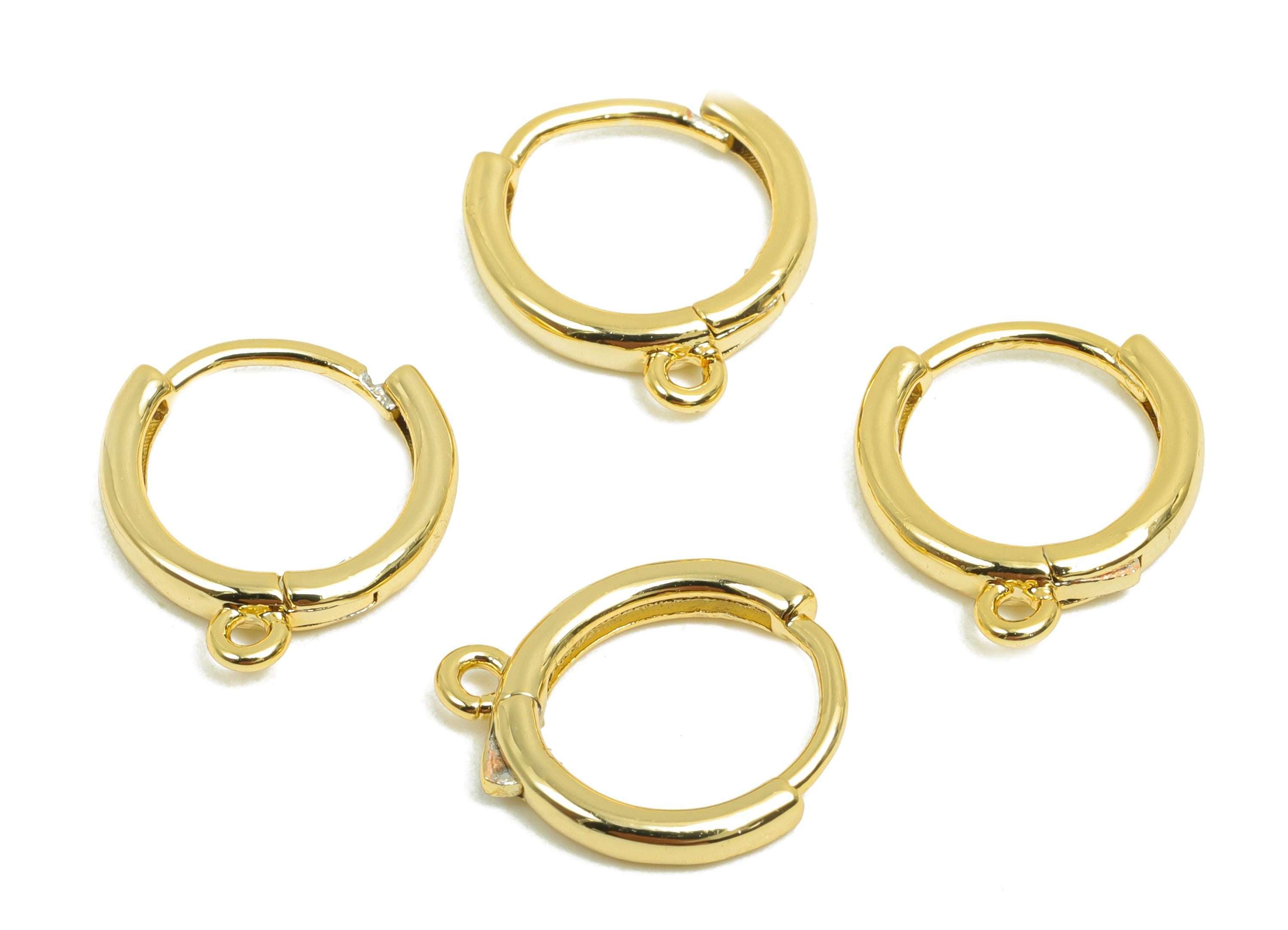 Brass Round Hoop Earrings - Gold Huggie Hoop Earring for Women&#39;s - Circle Earring Clasp - 18K Real Gold Plating - 13.3x11.5x2mm - RGP8428 - DOMEDBAZAAR