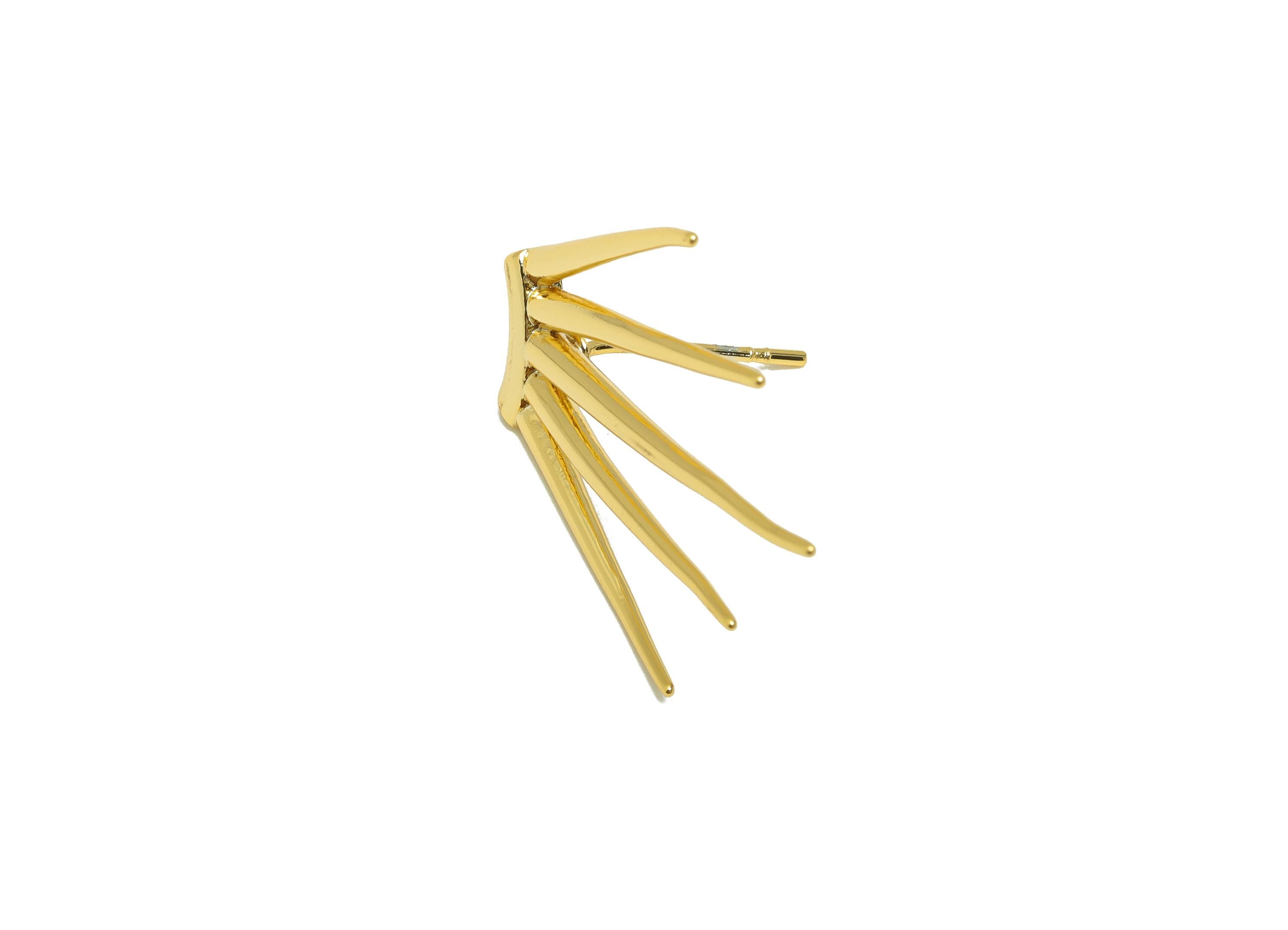 Brass Fringe Earring - Spikes Earring Stud for Women - Gold Minimalist Fringe Earring Post - 18K Real Gold Plating - 28x20.5x2.5mm - RGP8904 - DOMEDBAZAAR