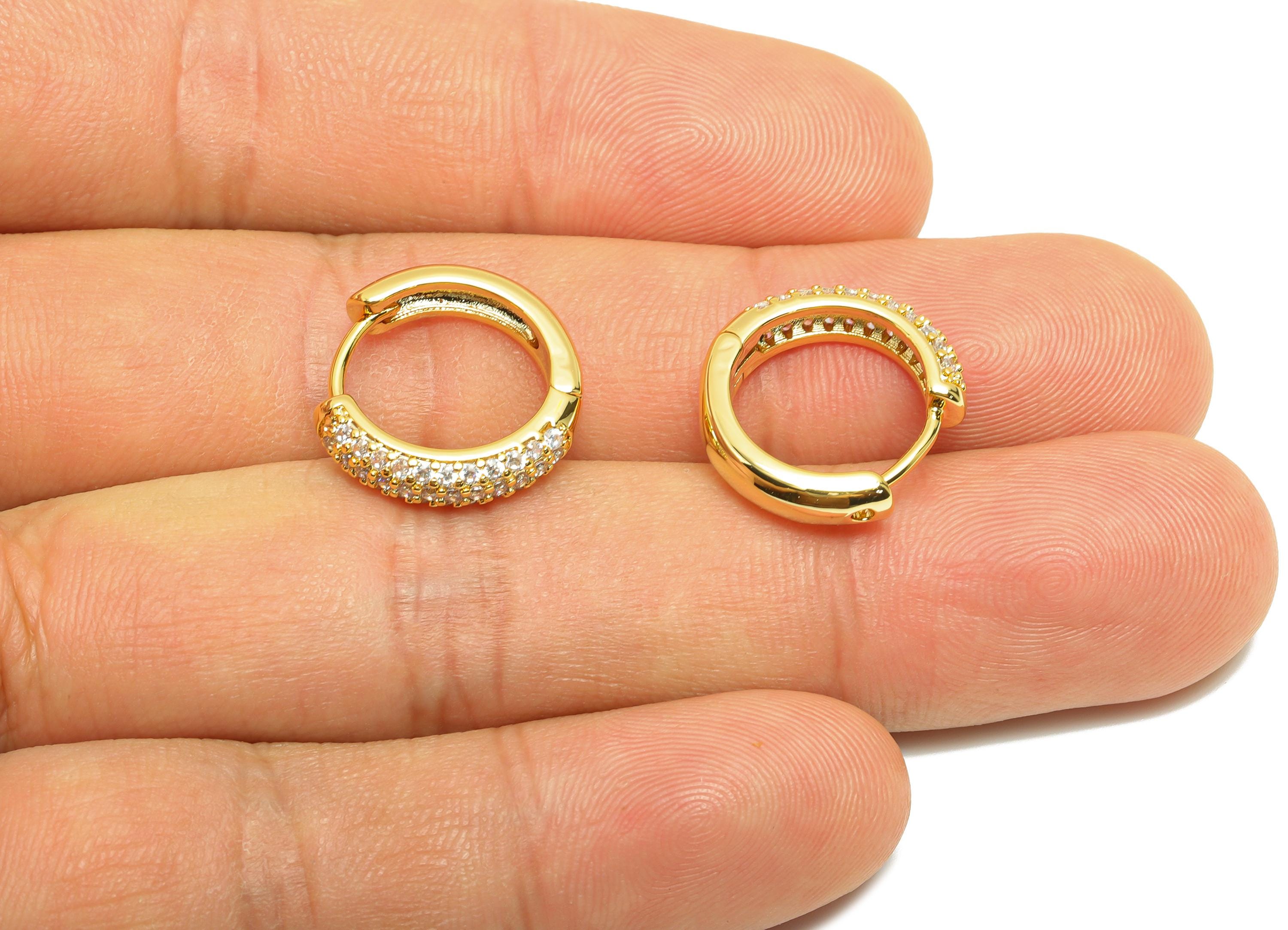 Brass Zircon Hoop Earring - Gold Huggie Earring for Girls - Round Daily Wear Hoop Earring - 18K Real Gold Plated - 17.5x15.3x3.8mm - RGP8907 - DOMEDBAZAAR