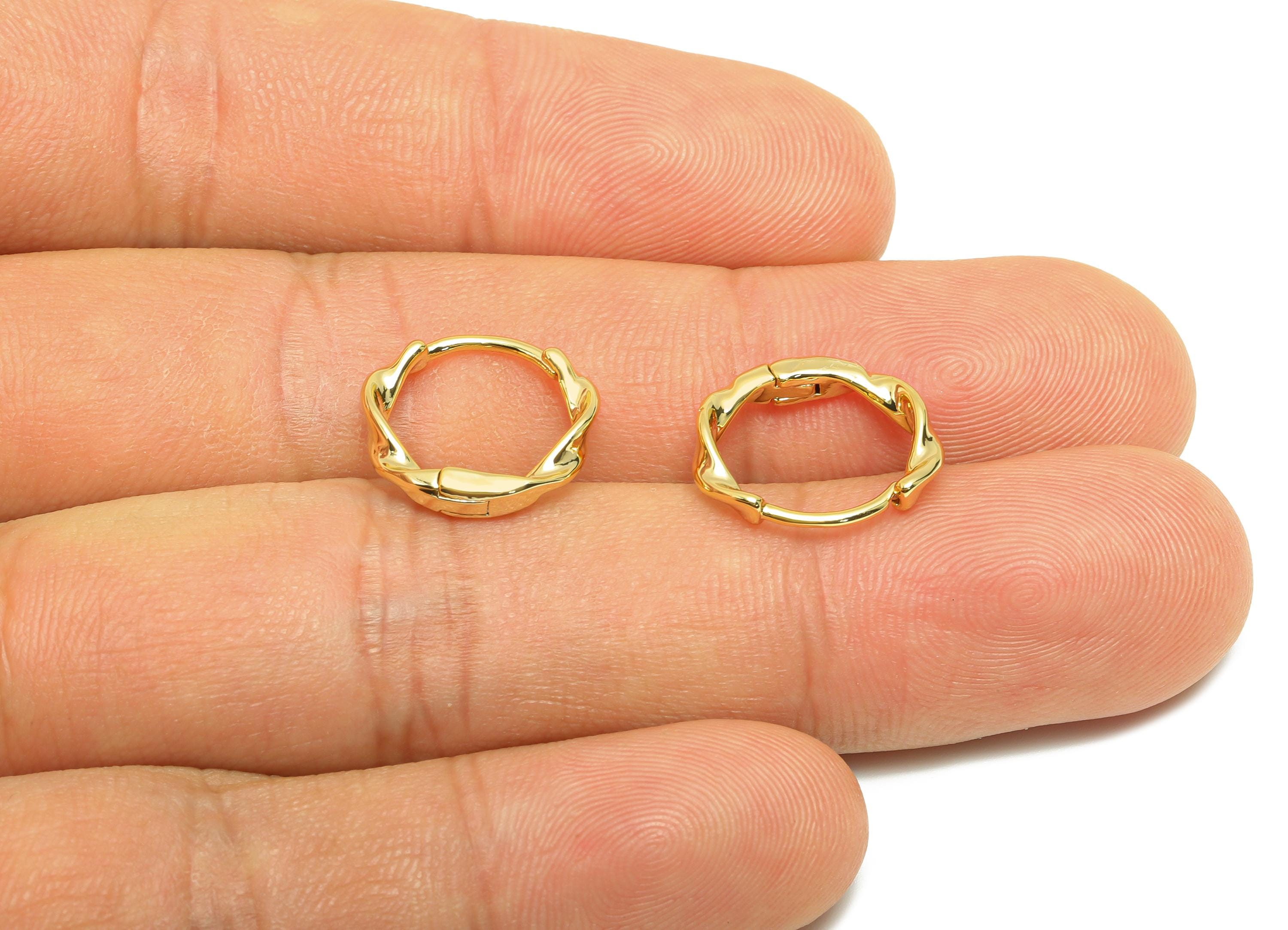 Brass Twisted Hoop Earring - Gold Huggie Earring for Girl&#39;s - Wave Daily Wear Hoop Earring - 18K Real Gold Plated -14.14x13.3x2.7mm- RGP8908 - DOMEDBAZAAR