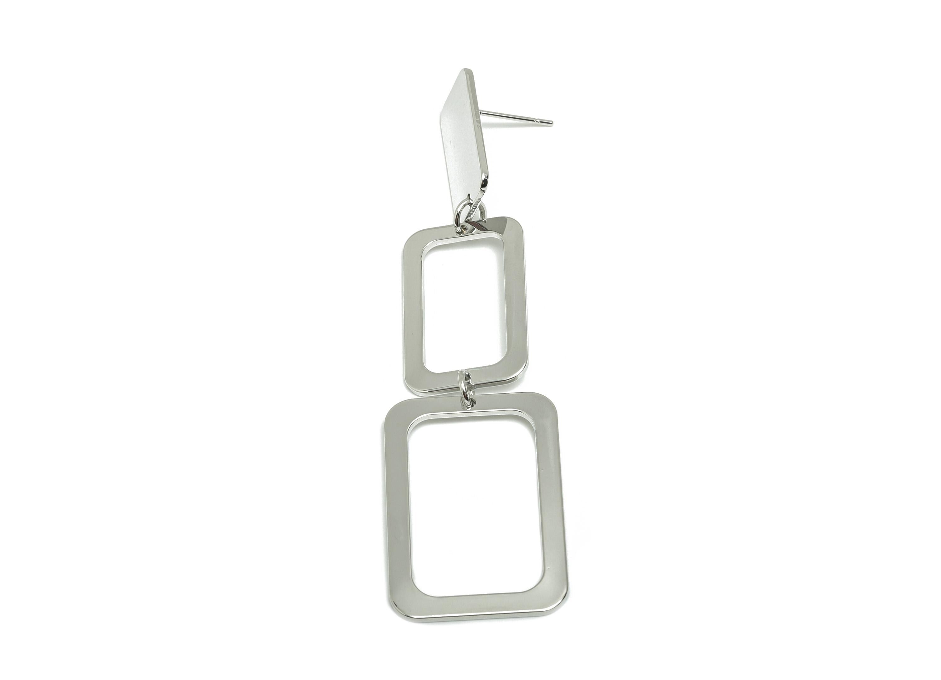 Rectangle Dangle Earring Post - Brass Rectangle Earring Stud -Chic Silver Link Earring - 18k Real White Gold Plating - 78x20x1mm - RGP10241 - DOMEDBAZAAR