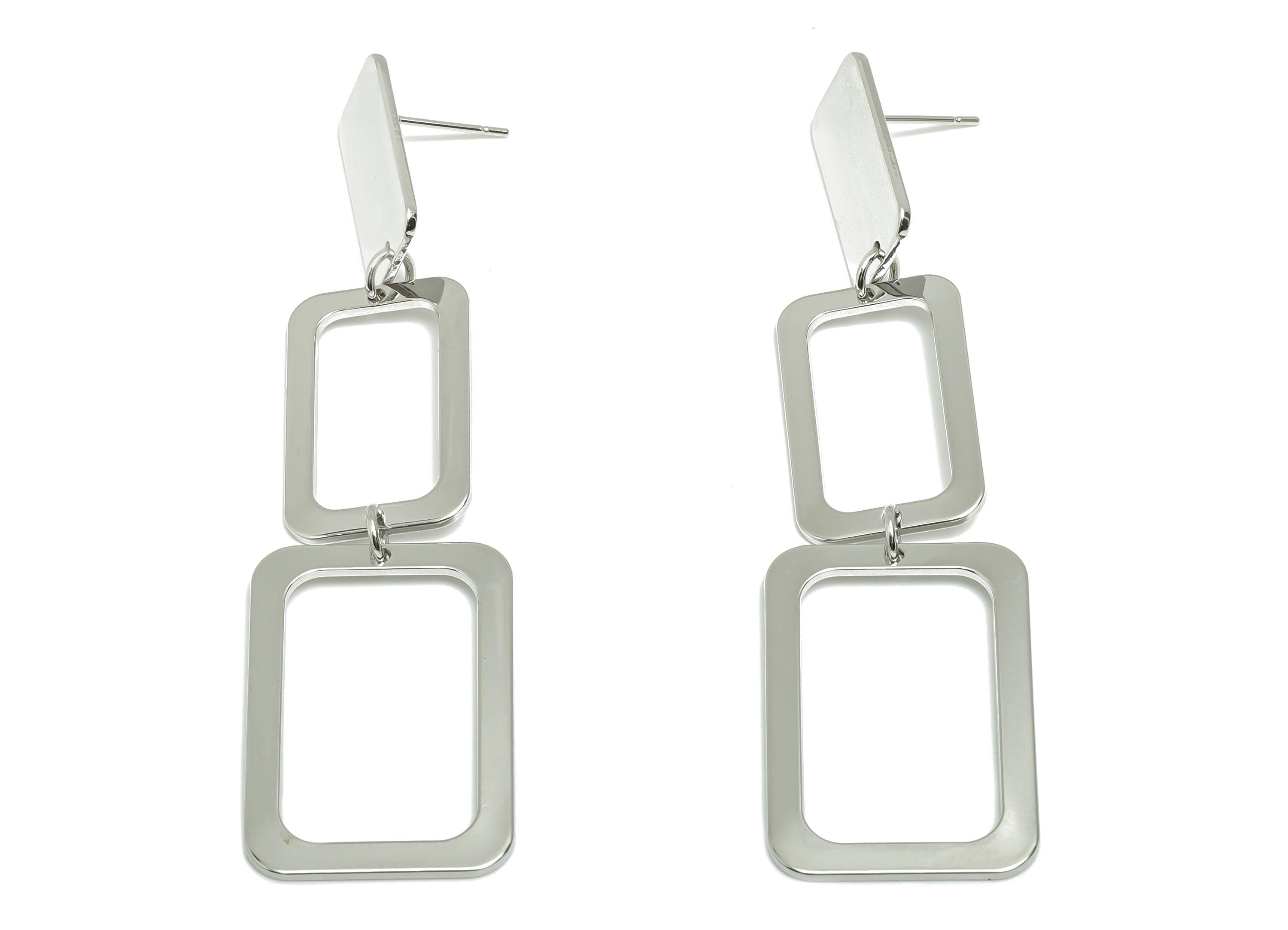 Rectangle Dangle Earring Post - Brass Rectangle Earring Stud -Chic Silver Link Earring - 18k Real White Gold Plating - 78x20x1mm - RGP10241 - DOMEDBAZAAR