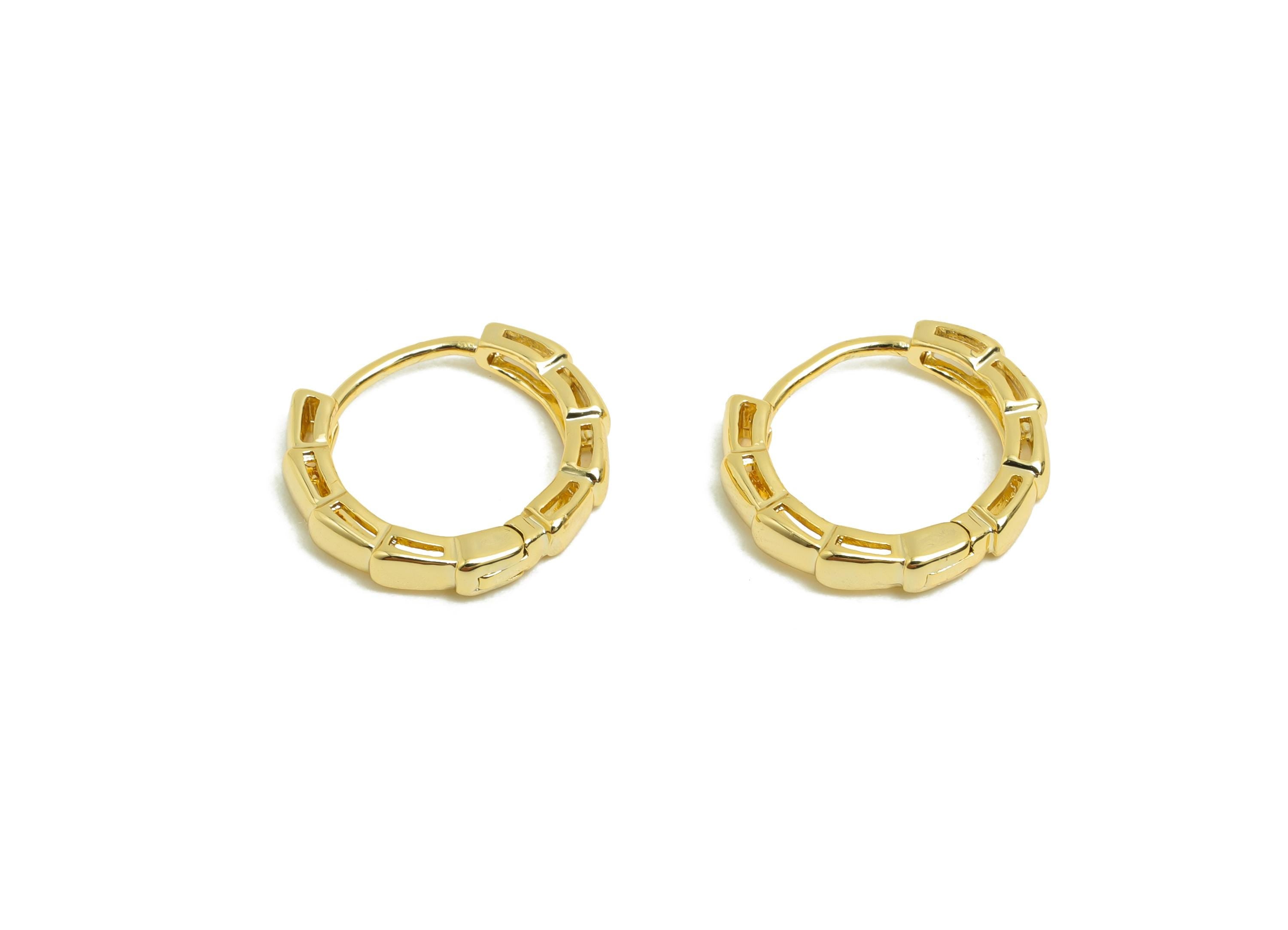 Brass Round Hoop Earring - Gold Huggie Hoop Earring for Girl&#39;s- Hollow Circle Earring Clasp - 18K Real Gold Plated -14.4x13x2.61mm - RGP8429 - DOMEDBAZAAR