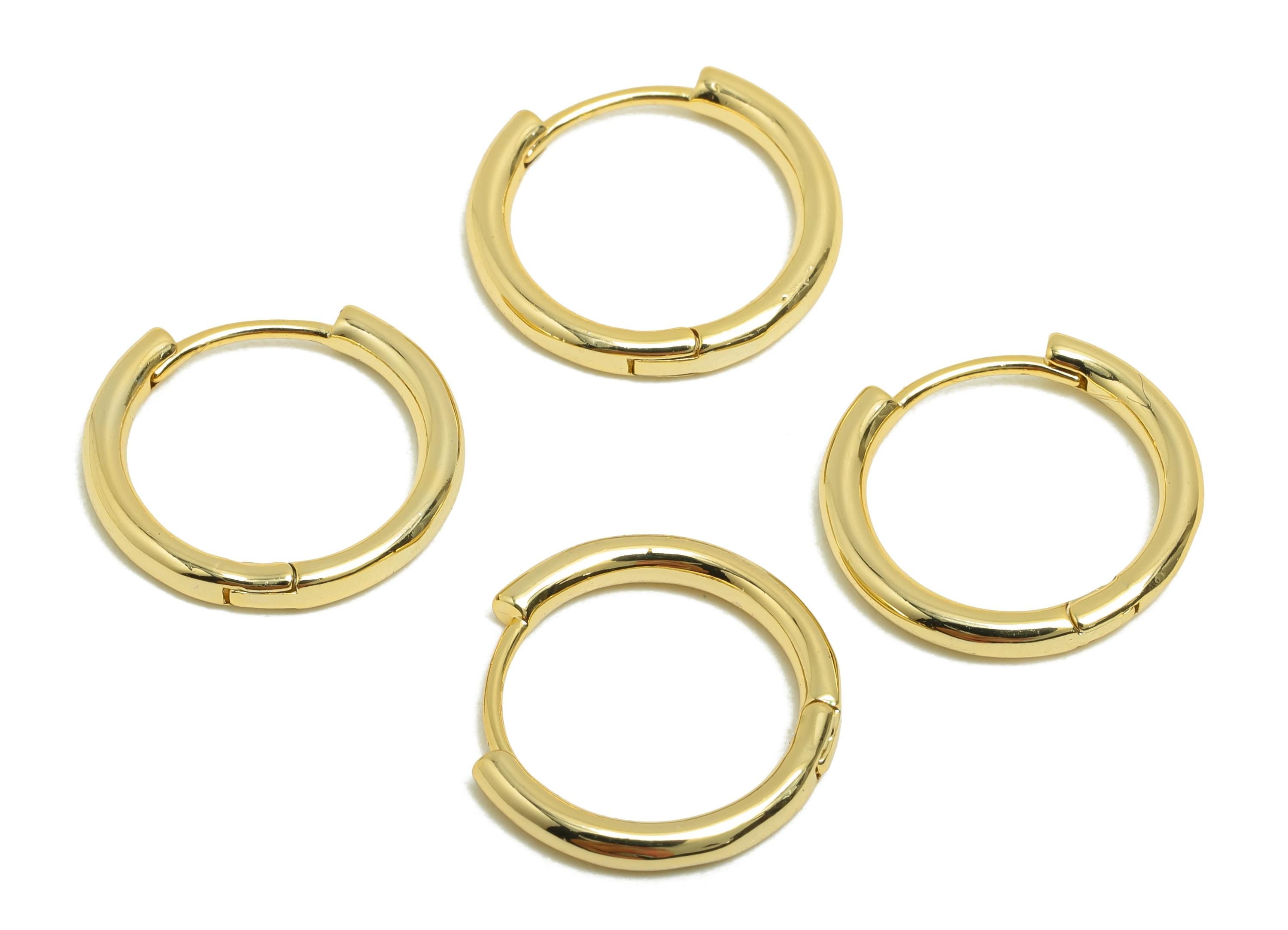 Brass Round Hoop Earring - Gold Huggie Earring for Girl&#39;s - Circle Daily Wear Earring - 18K Real Gold Plating - 15.63x14.6x2.03mm - RGP8432 - DOMEDBAZAAR