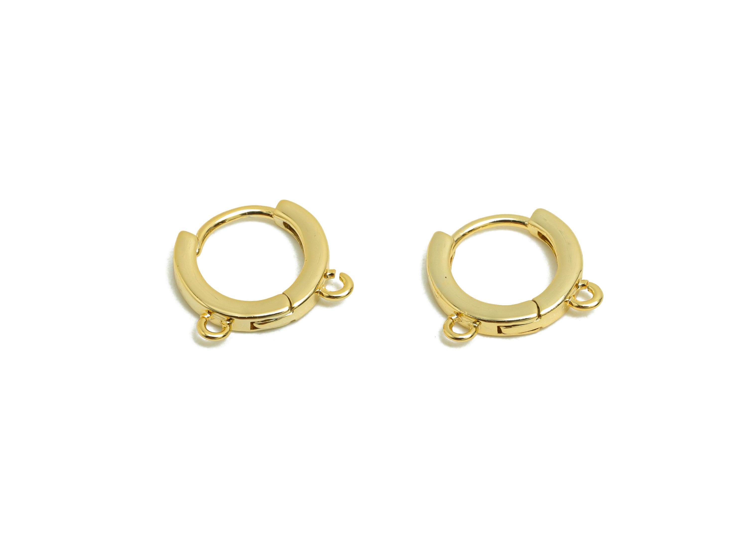 Brass Hoop Earring - Gold Huggie Earring for Girl&#39;s - Circle Daily Wear Earring with 2 Loop - 18K Real Gold Plating - 11.5x9.8x2mm - RGP8434 - DOMEDBAZAAR