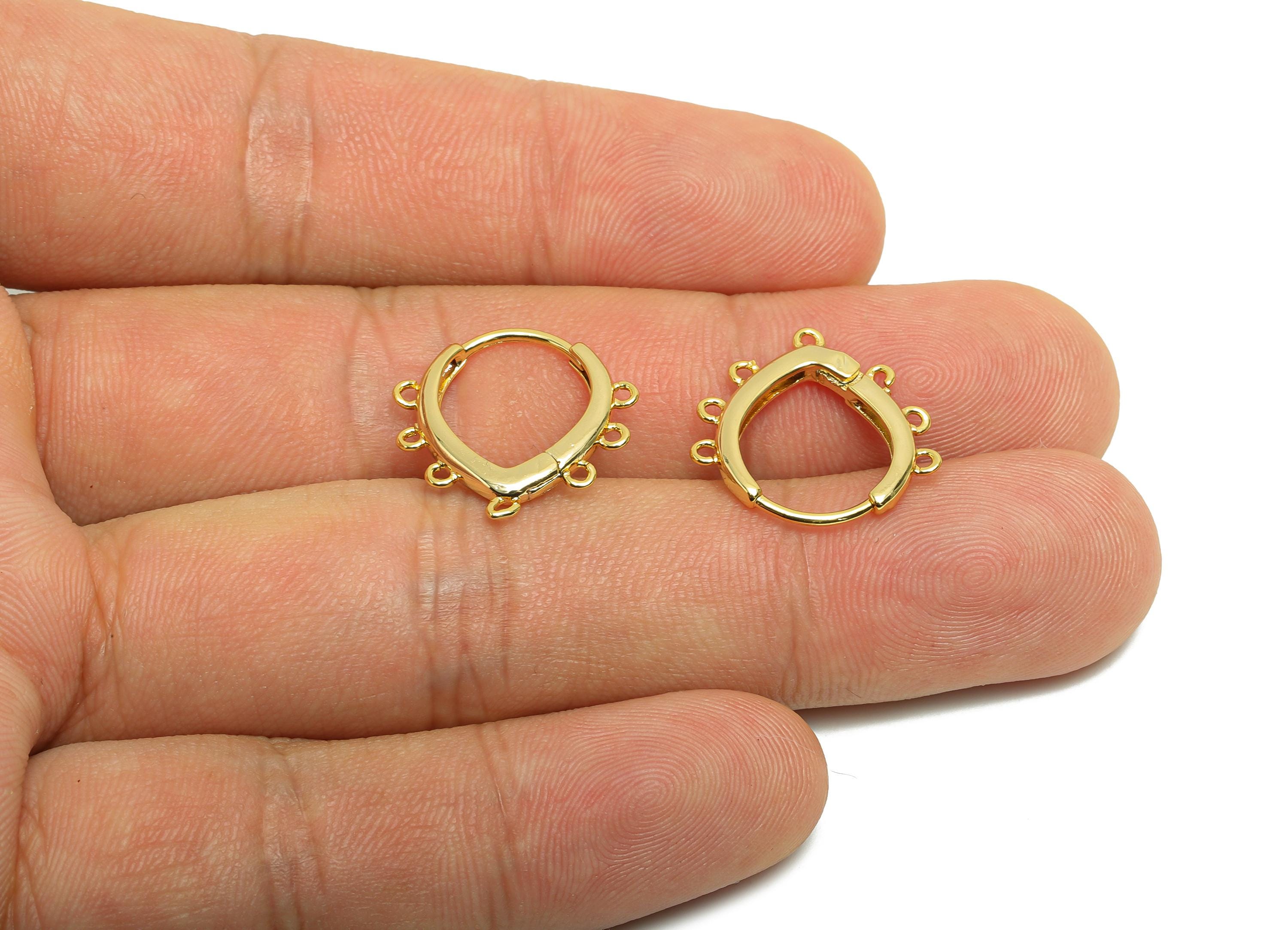 Brass Drop Hoop Earring - Gold Huggie Earring for Girl&#39;s - Drop Daily Wear Ear with 5 Loop - 18K Real Gold Plated - 16.9x17.6x2.2mm- RGP8435 - DOMEDBAZAAR