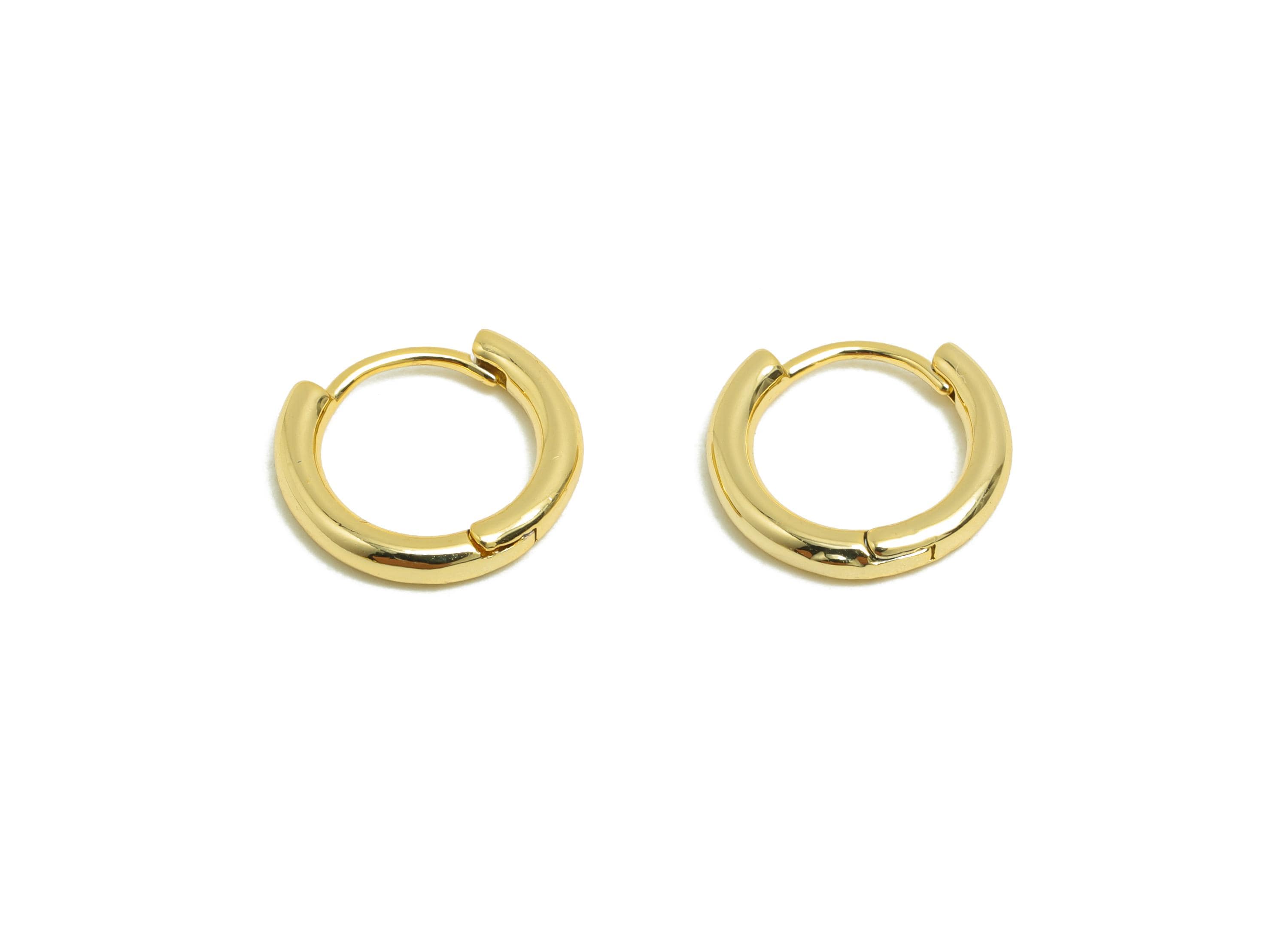 Brass Round Hoop Earring - Gold Huggie Earring for Girl&#39;s - Circle Daily Wear Earring - 18K Real Gold Plated - 12.7x11.8x2.12mm - RGP8439 - DOMEDBAZAAR