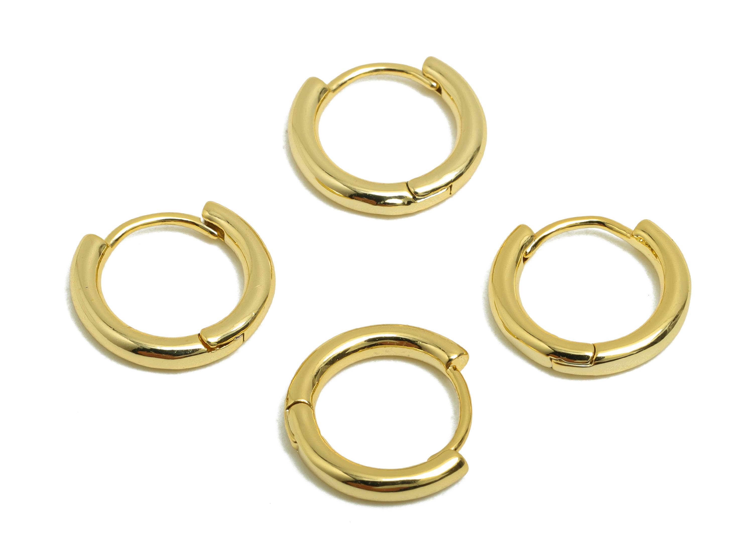 Brass Round Hoop Earring - Gold Huggie Earring for Girl&#39;s - Circle Daily Wear Earring - 18K Real Gold Plated - 12.7x11.8x2.12mm - RGP8439 - DOMEDBAZAAR