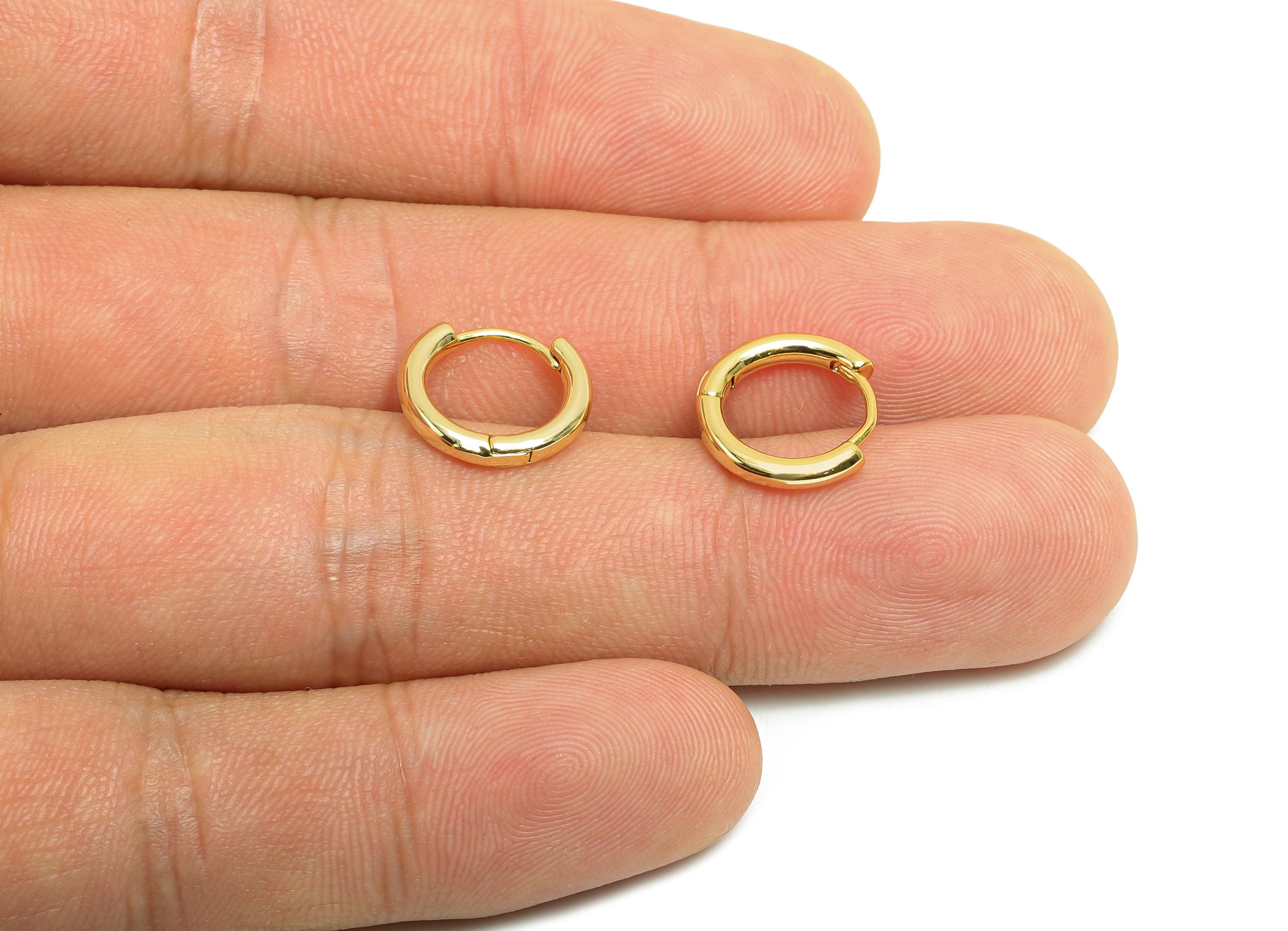 Brass Round Hoop Earring - Gold Huggie Earring for Girl&#39;s - Circle Daily Wear Earring - 18K Real Gold Plated - 12.7x11.8x2.12mm - RGP8439 - DOMEDBAZAAR