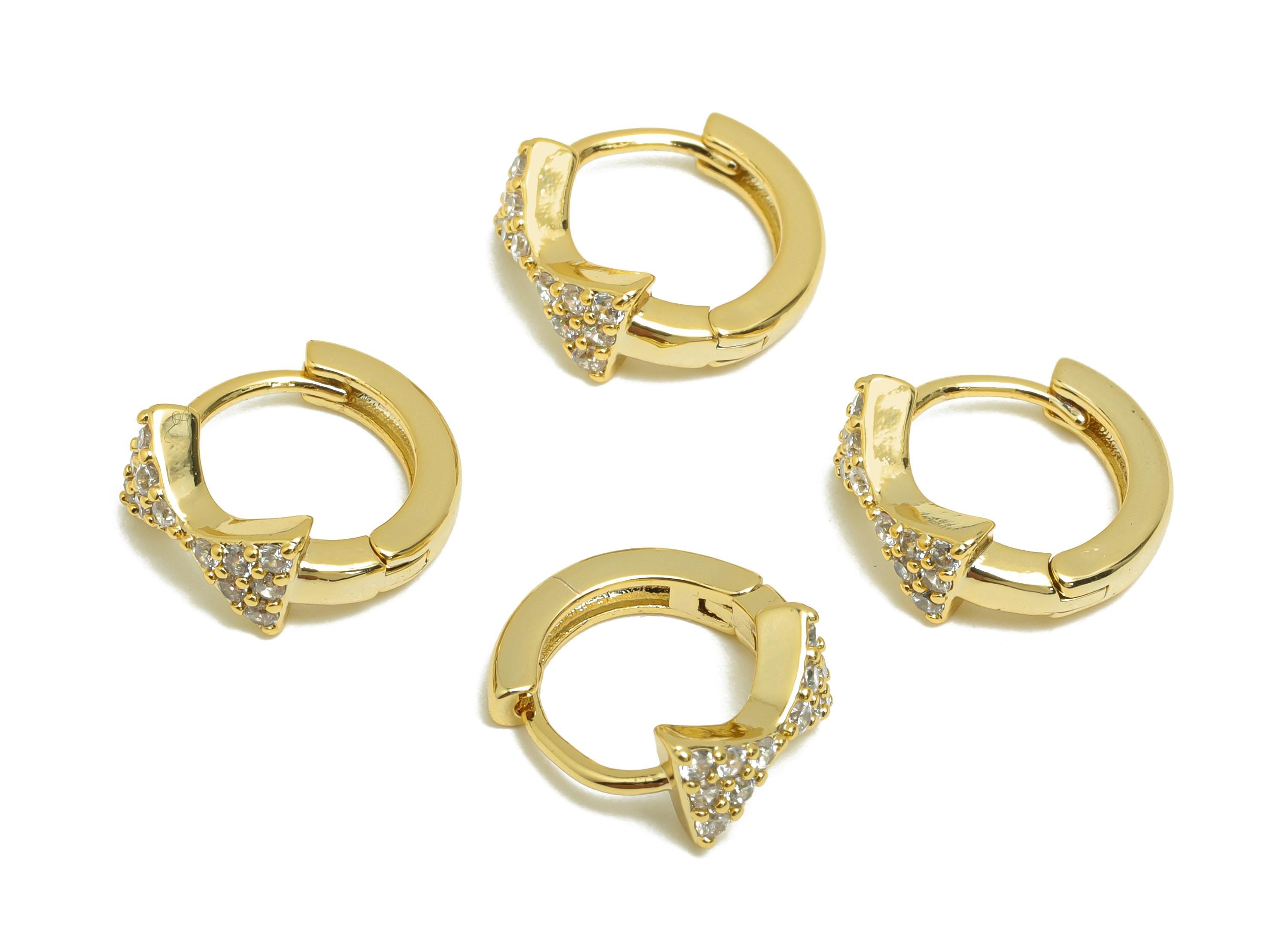 Brass CZ Huggie Hoop Earring - Brass Bow Zircon Hoop Earring - Gold Jewelry Gift For Her - 18K Real Gold Plating - 12x11x4.9mm - RGP8619 - DOMEDBAZAAR