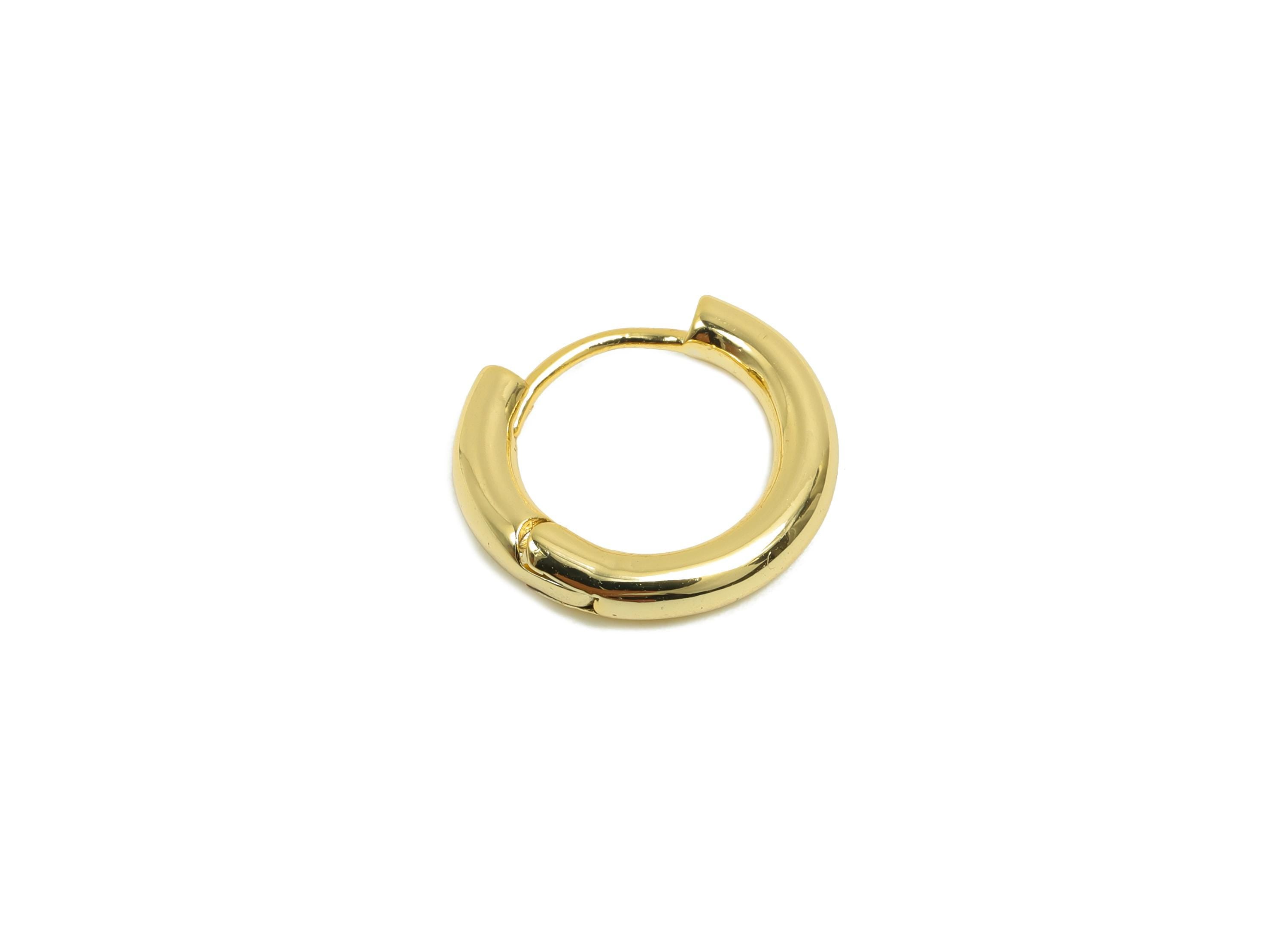 Brass Round Hoop Earring - Gold Huggie Earring for Girl&#39;s - Circle Daily Wear Earring Clasp - 18K Real Gold Plated - 14x12.2x2.4mm - RGP8440 - DOMEDBAZAAR