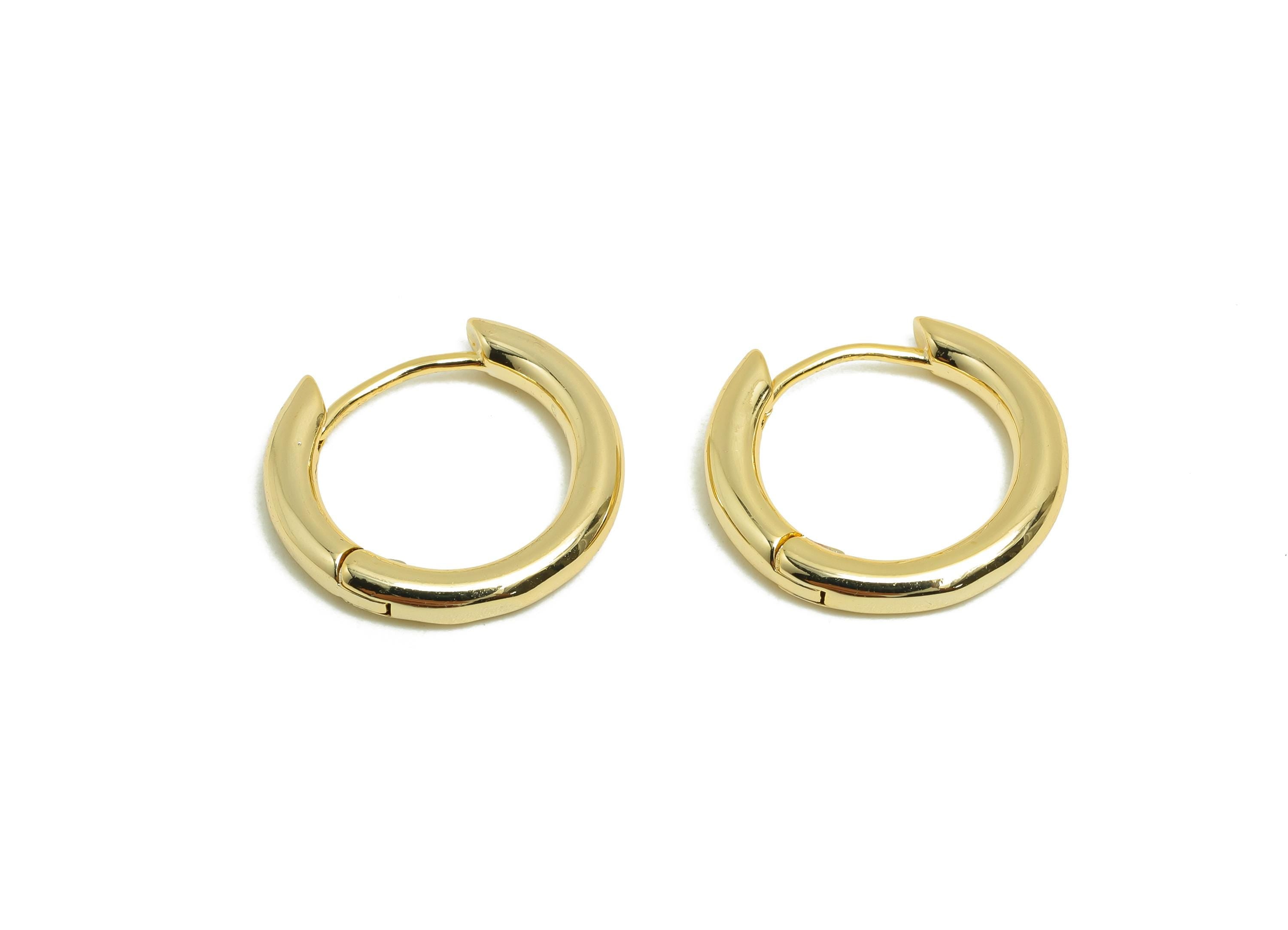 Brass Round Hoop Earring - Gold Huggie Earring for Girl&#39;s - Thick Circle Daily Wear Earring - 18K Real Gold Plated - 17x15.4x2.5mm - RGP8441 - DOMEDBAZAAR