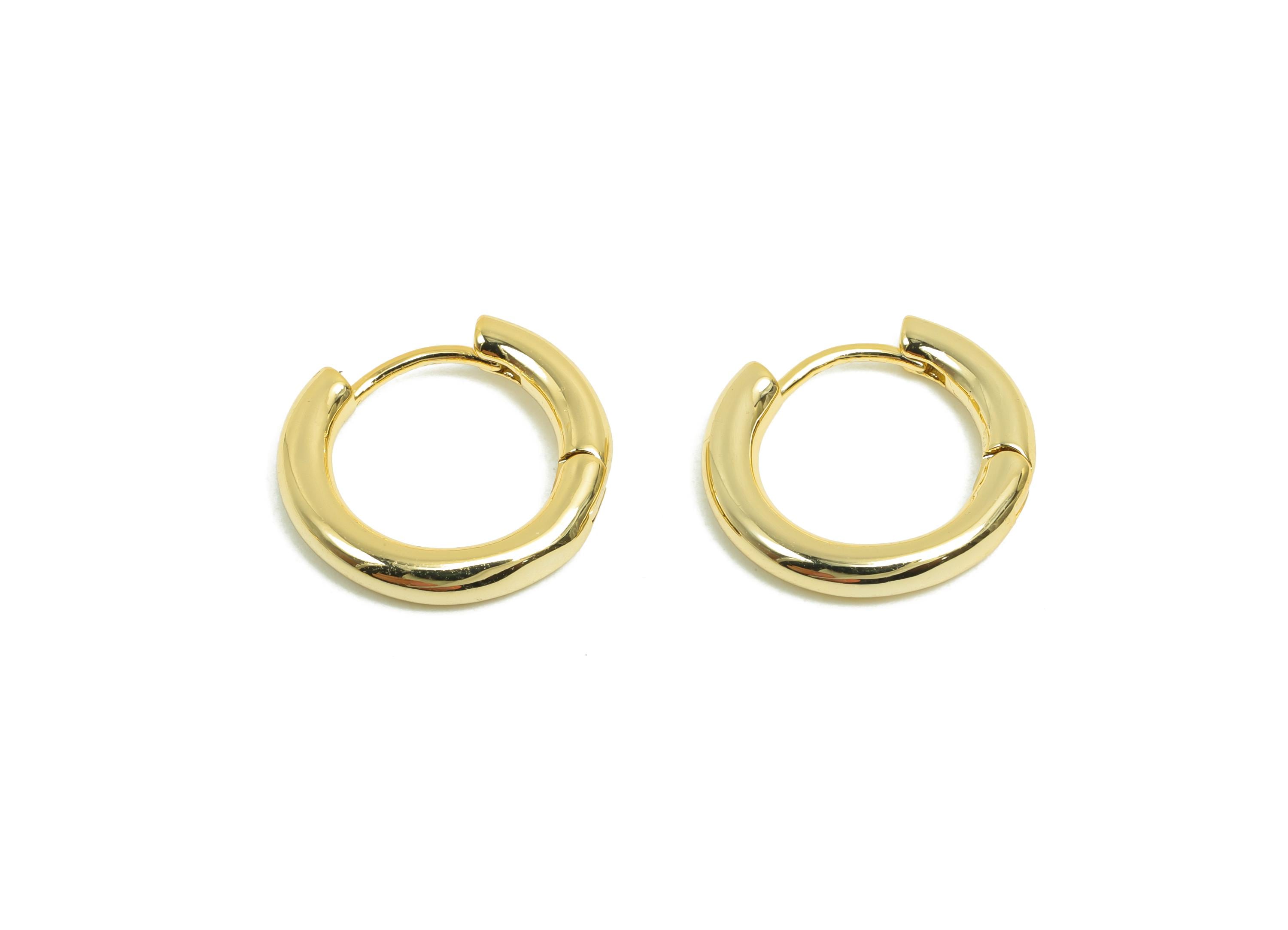 Brass Round Hoop Earring - Gold Huggie Earring for Girl&#39;s - Thick Circle Daily Wear Ear - 18K Real Gold Plated - 17.6x16.3x2.84mm - RGP8442 - DOMEDBAZAAR