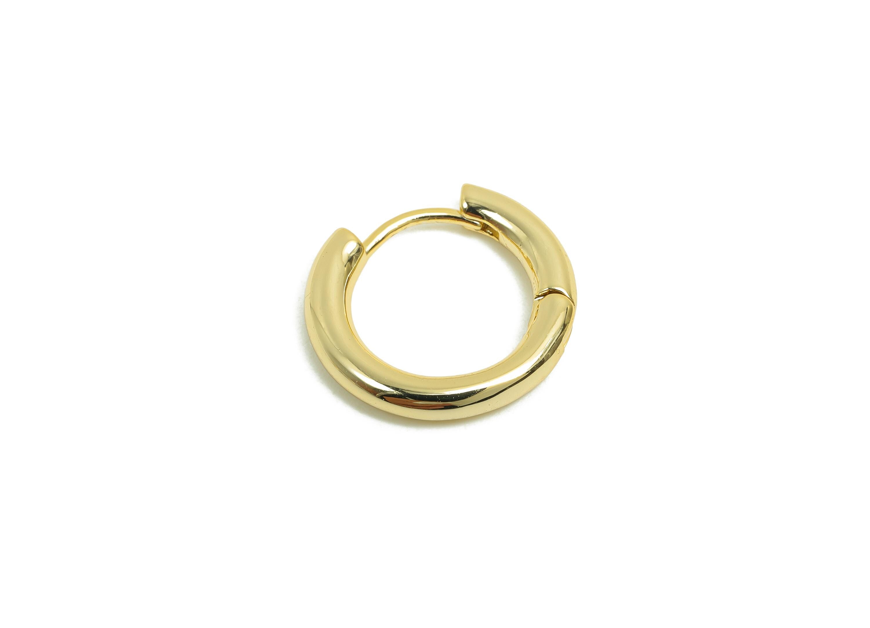 Brass Round Hoop Earring - Gold Huggie Earring for Girl&#39;s - Thick Circle Daily Wear Ear - 18K Real Gold Plated - 17.6x16.3x2.84mm - RGP8442 - DOMEDBAZAAR