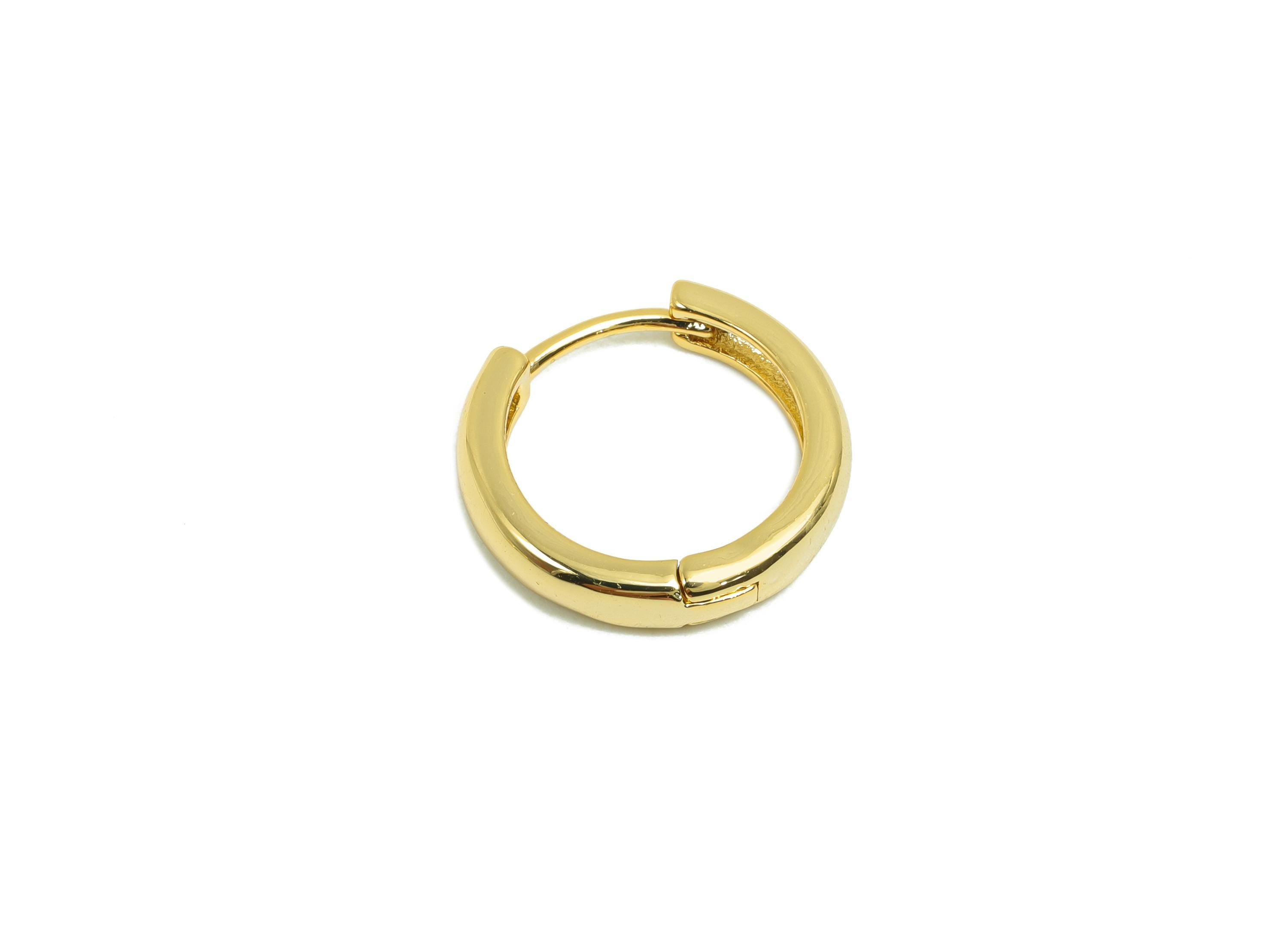 Brass Round Hoop Earring - Gold Huggie Earring for Girl&#39;s - Thick Circle Daily Wear Ear - 18K Real Gold Plated - 15.8x14.2x3.1mm - RGP8443 - DOMEDBAZAAR