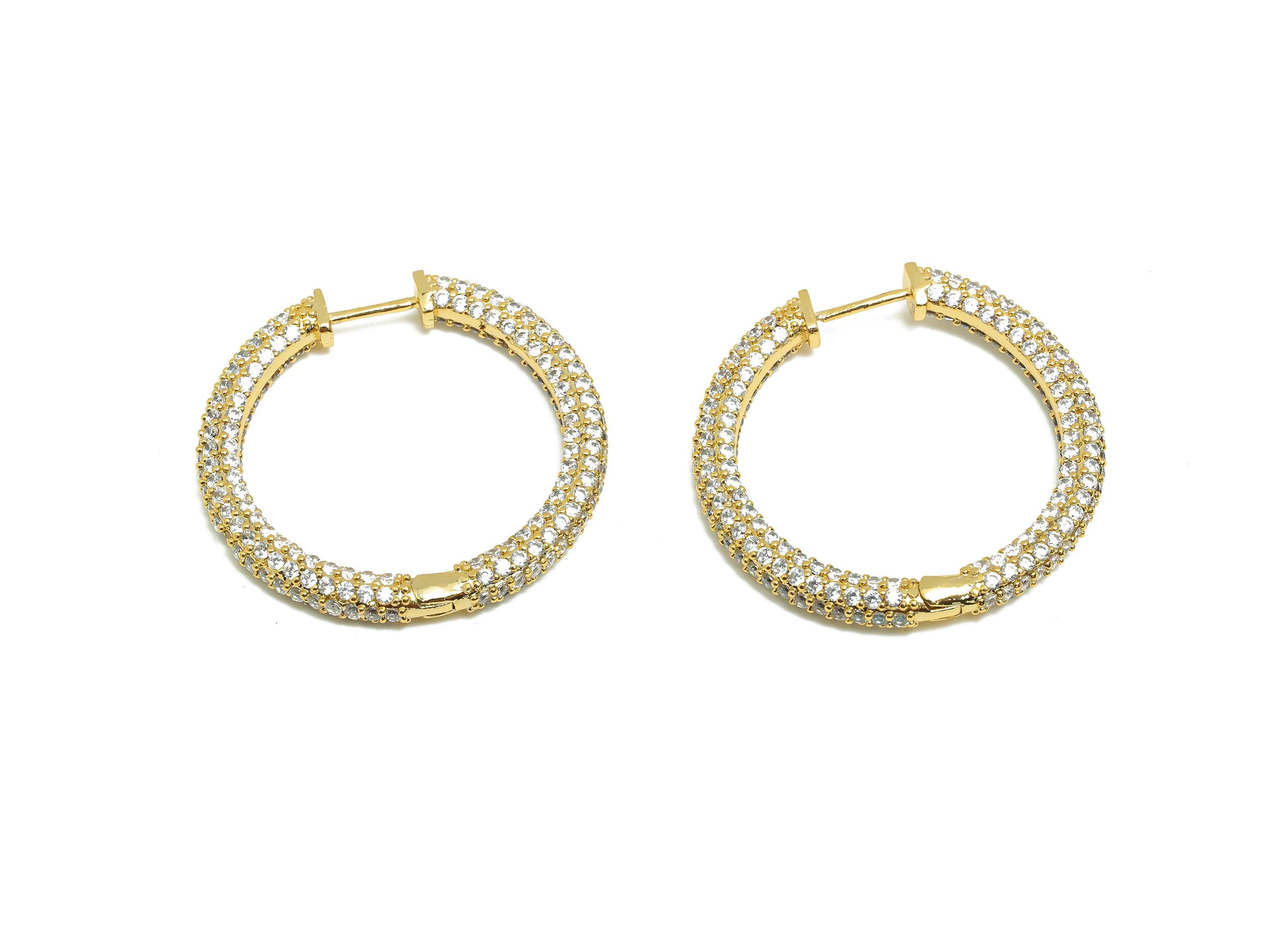 Brass CZ Hoop Earring - Brass Zircon Hoop Huggie Earring - Gold Jewelry Hoop Earring - 18K Real Gold Plated - 34x35x4.06mm - RGP8612 - DOMEDBAZAAR