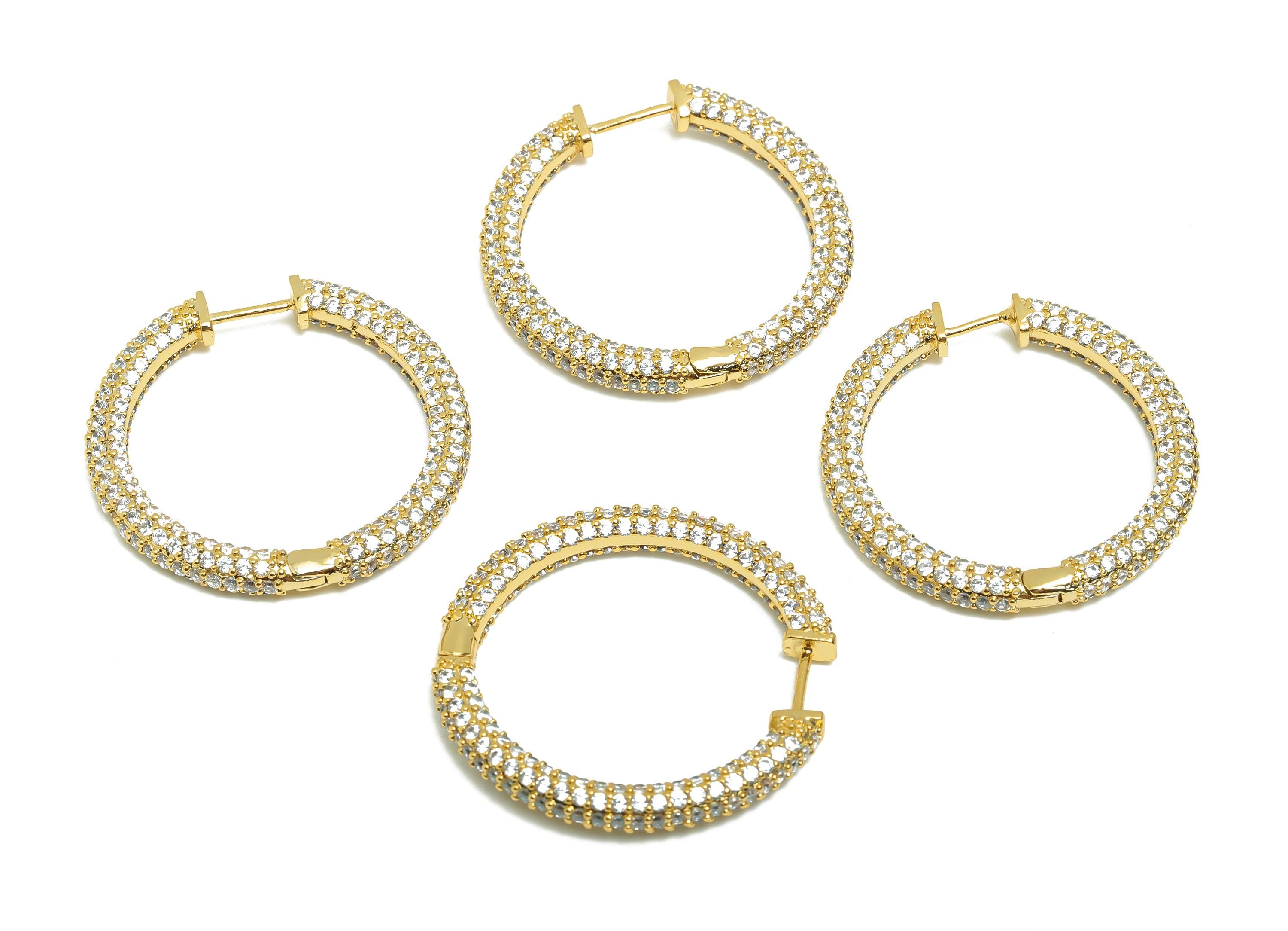 Brass CZ Hoop Earring - Brass Zircon Hoop Huggie Earring - Gold Jewelry Hoop Earring - 18K Real Gold Plated - 34x35x4.06mm - RGP8612 - DOMEDBAZAAR