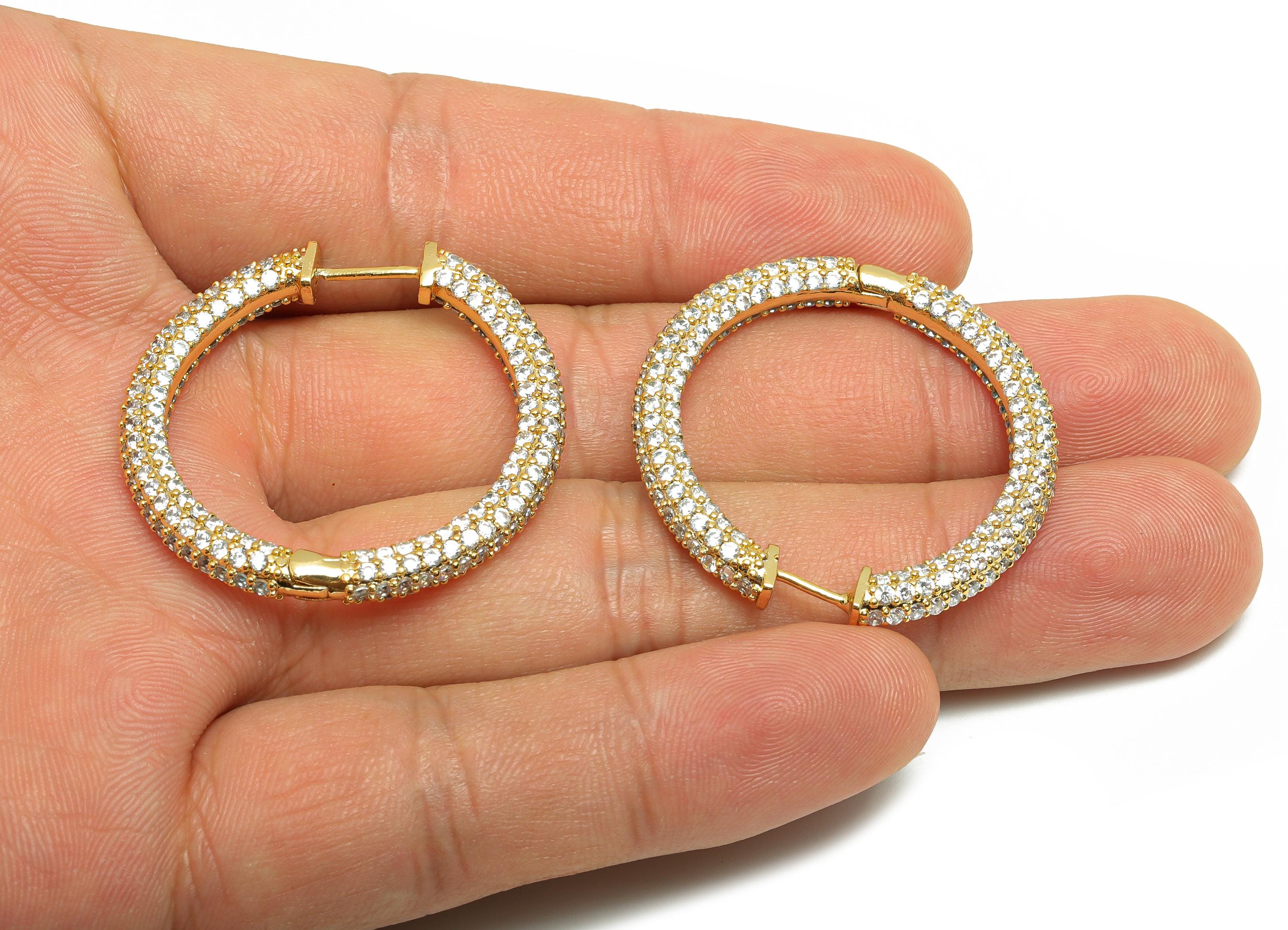 Brass CZ Hoop Earring - Brass Zircon Hoop Huggie Earring - Gold Jewelry Hoop Earring - 18K Real Gold Plated - 34x35x4.06mm - RGP8612 - DOMEDBAZAAR