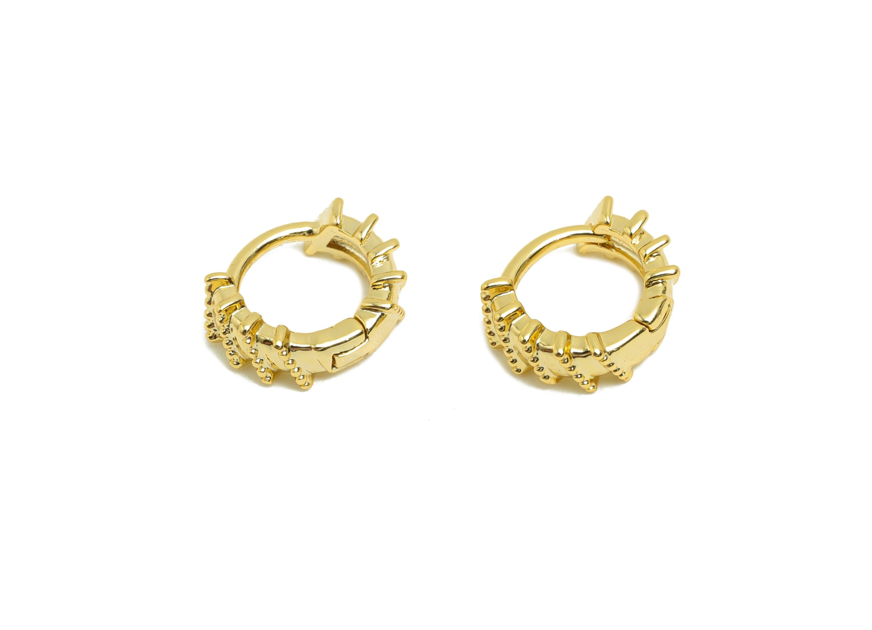 Brass Mini Hoop Earring - Gold Huggie Earring for Girl&#39;s - Textured Circle Daily Wear Ear - 18K Real Gold Plated - 10.5x9.4x3.5mm - RGP8445 - DOMEDBAZAAR