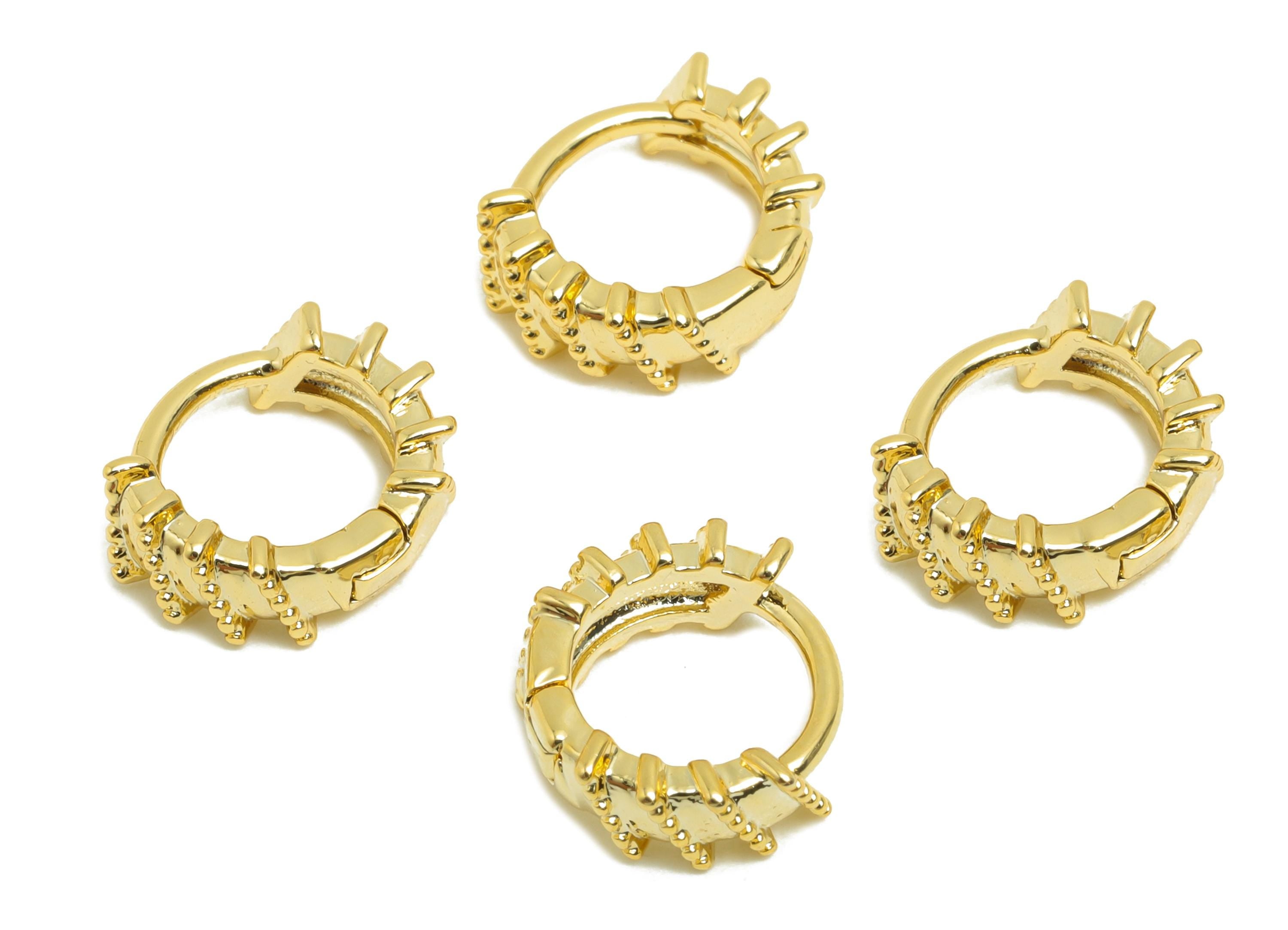 Brass Mini Hoop Earring - Gold Huggie Earring for Girl&#39;s - Textured Circle Daily Wear Ear - 18K Real Gold Plated - 10.5x9.4x3.5mm - RGP8445 - DOMEDBAZAAR