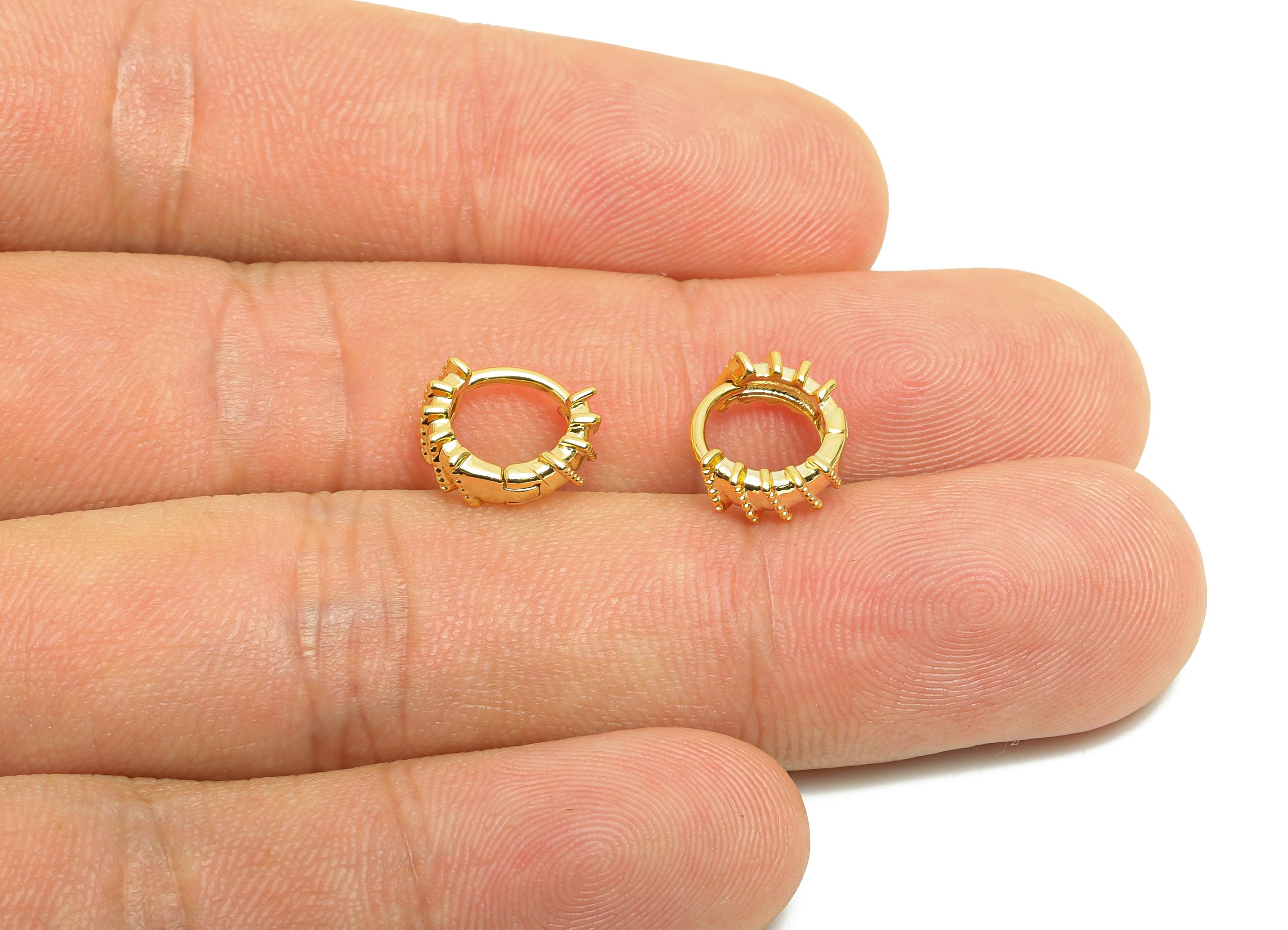 Brass Mini Hoop Earring - Gold Huggie Earring for Girl&#39;s - Textured Circle Daily Wear Ear - 18K Real Gold Plated - 10.5x9.4x3.5mm - RGP8445 - DOMEDBAZAAR