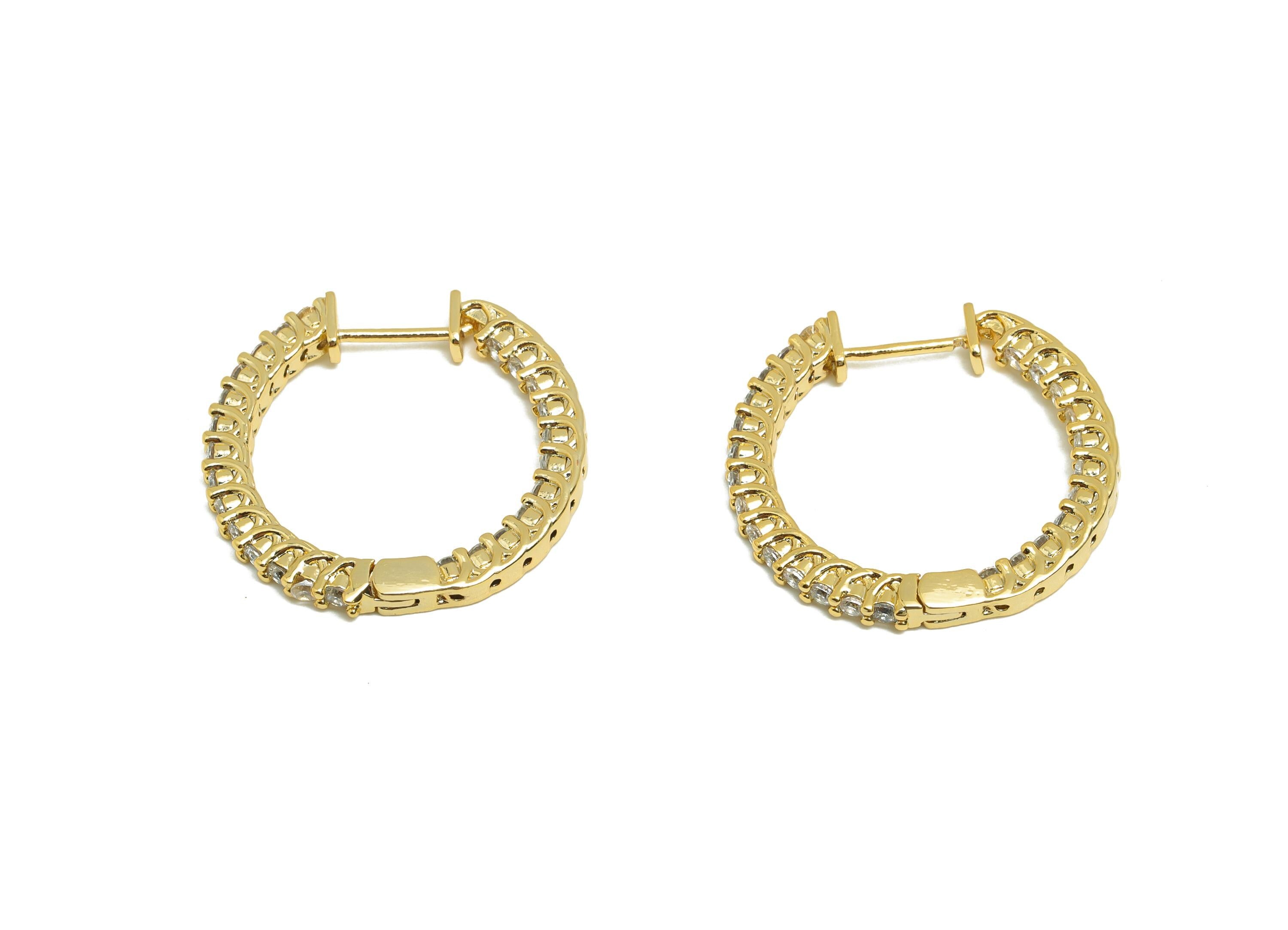 Brass CZ Hoop Earring - Brass Zircon Hoop Huggie Earring - Gold Jewelry Hoop Earring - 18K Real Gold Plated - 26x25.3x2.7mm - RGP8613 - DOMEDBAZAAR