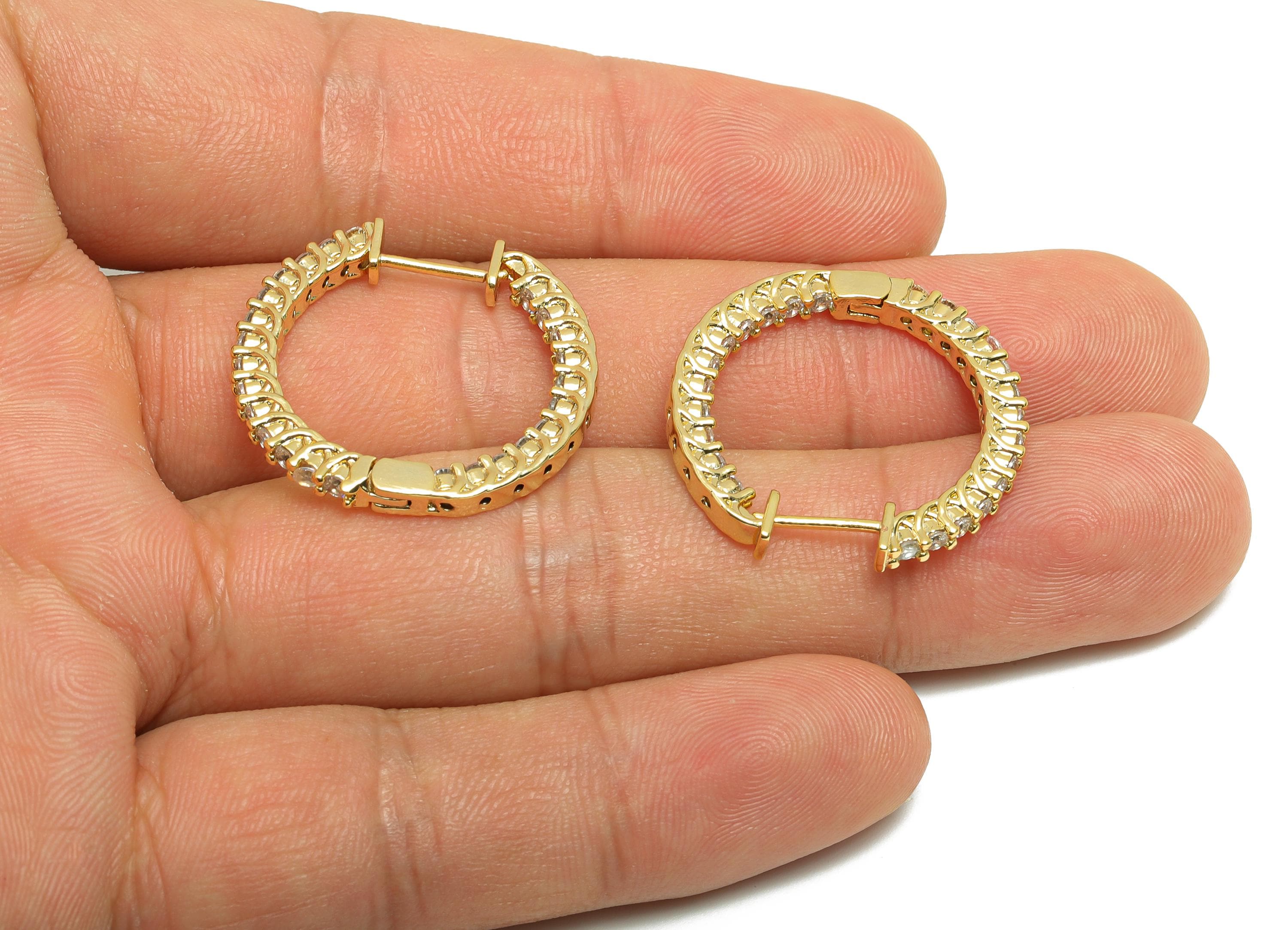 Brass CZ Hoop Earring - Brass Zircon Hoop Huggie Earring - Gold Jewelry Hoop Earring - 18K Real Gold Plated - 26x25.3x2.7mm - RGP8613 - DOMEDBAZAAR