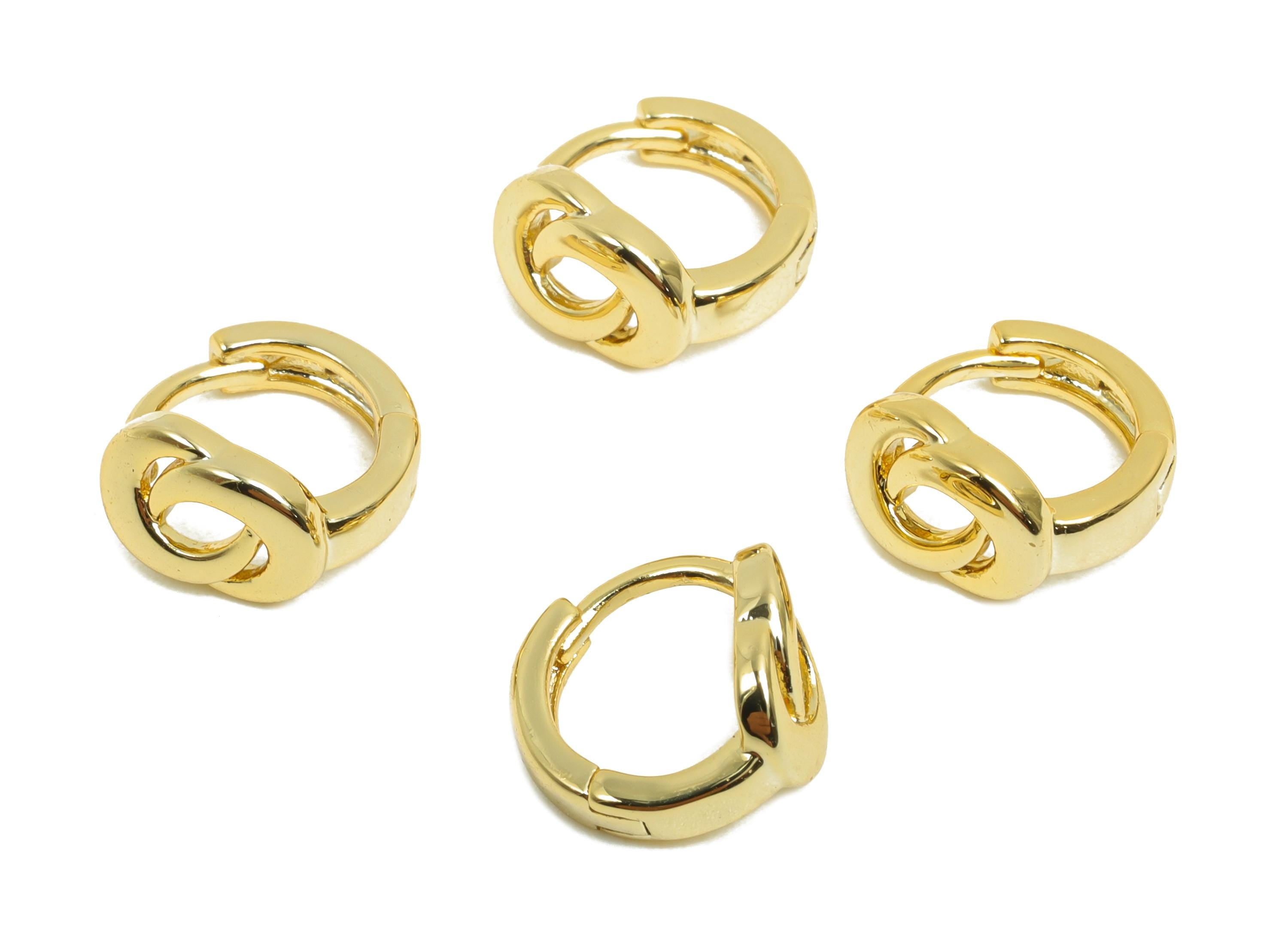 Brass Mini Moon Earring - Gold Huggie Hoop Earring for Girl&#39;s - Circle Daily Wear Earring - 18K Real Gold Plated - 9.8x8.7x6.05mm - RGP8448 - DOMEDBAZAAR