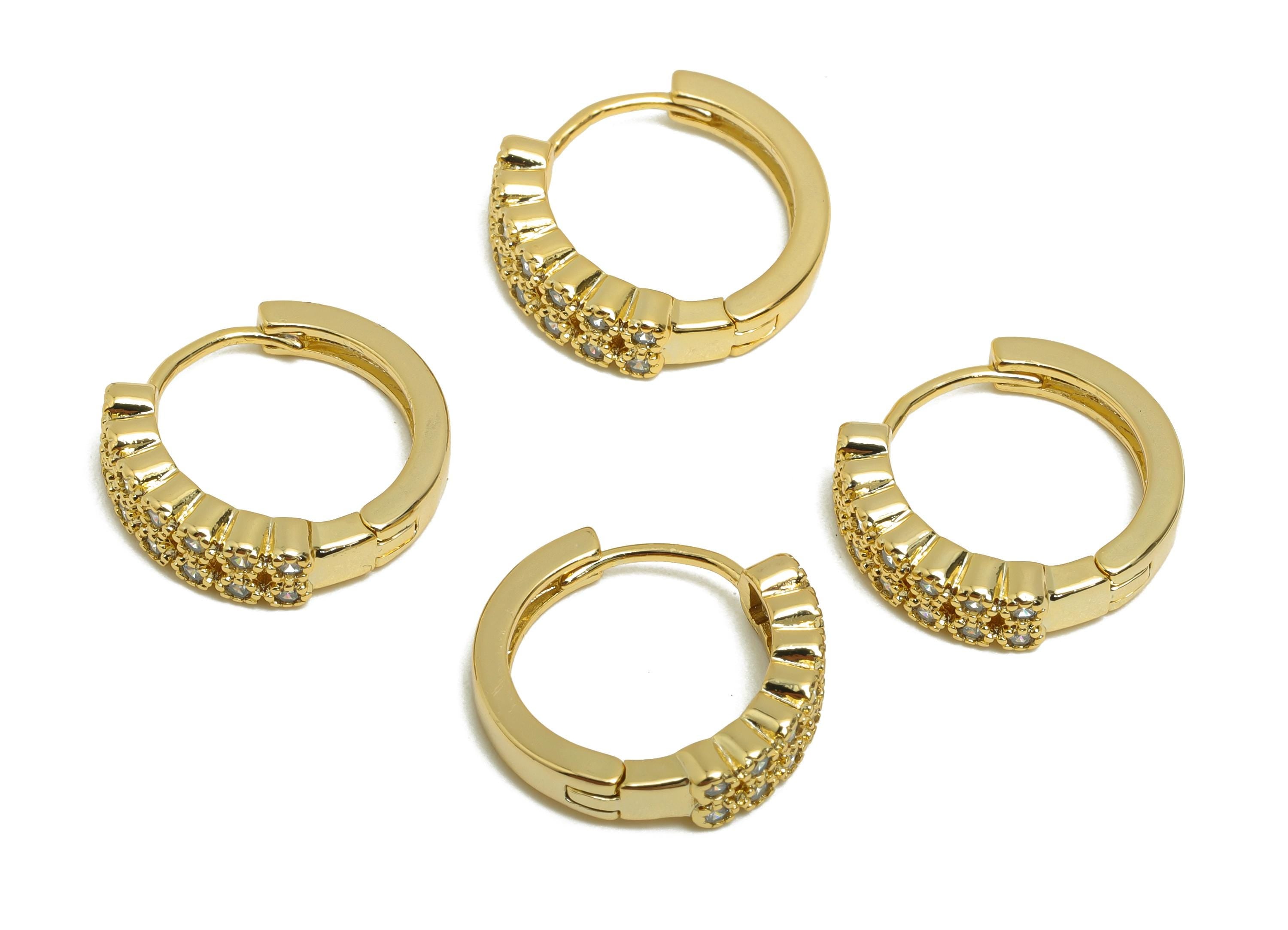 Brass CZ Hoop Earring - Brass Zircon Beaded Hoop Huggie Earring - Gold Jewelry Hoop Earring - 18K Real Gold Plated - 15x14x4mm - RGP8621 - DOMEDBAZAAR