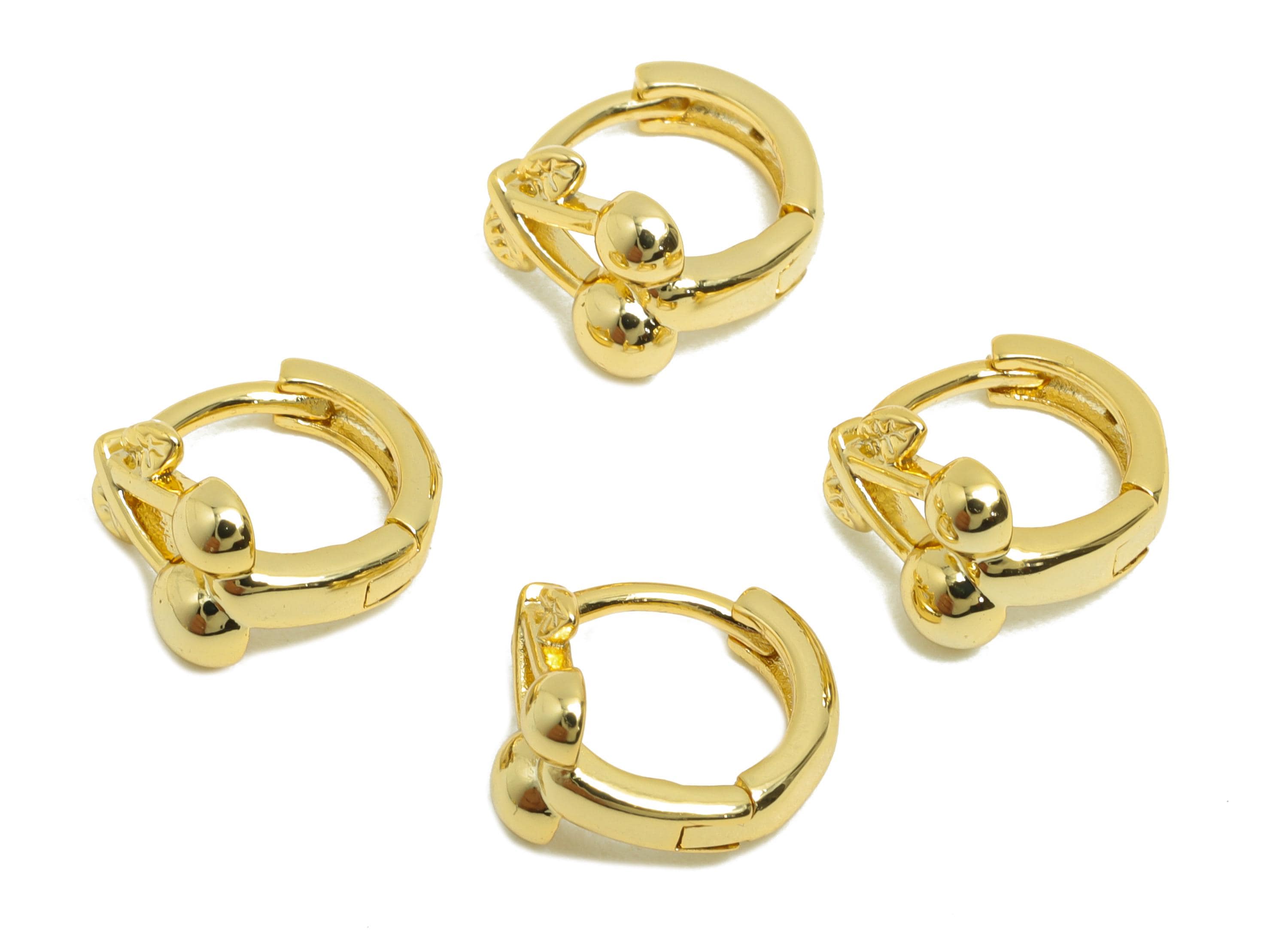 Brass Mini Cherry Earring - Gold Huggie Hoop Earring for Girl&#39;s - Circle Daily Wear Earring - 18K Real Gold Plated- 10.2x9.3x5.9mm - RGP8449 - DOMEDBAZAAR