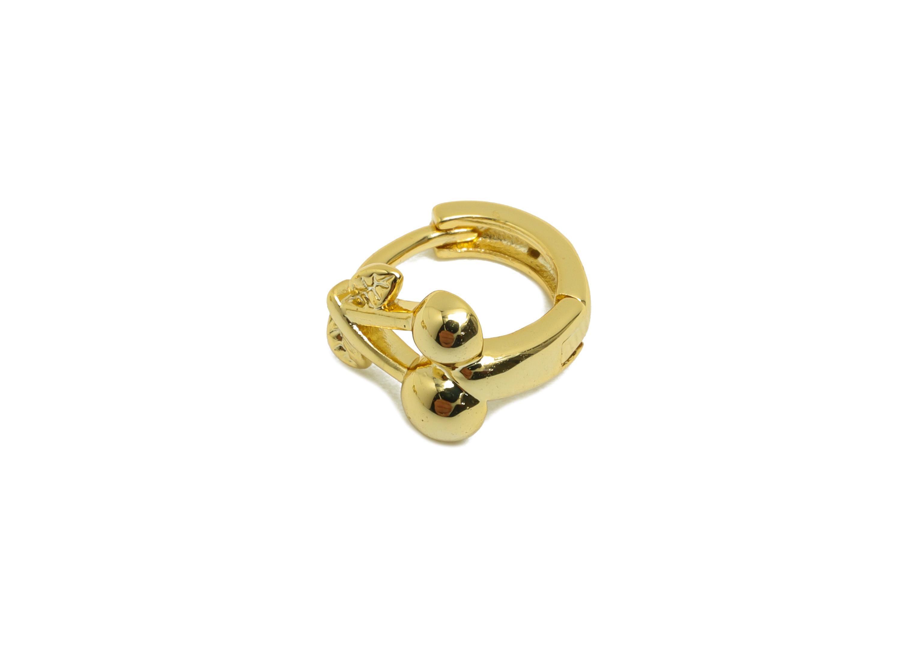 Brass Mini Cherry Earring - Gold Huggie Hoop Earring for Girl&#39;s - Circle Daily Wear Earring - 18K Real Gold Plated- 10.2x9.3x5.9mm - RGP8449 - DOMEDBAZAAR