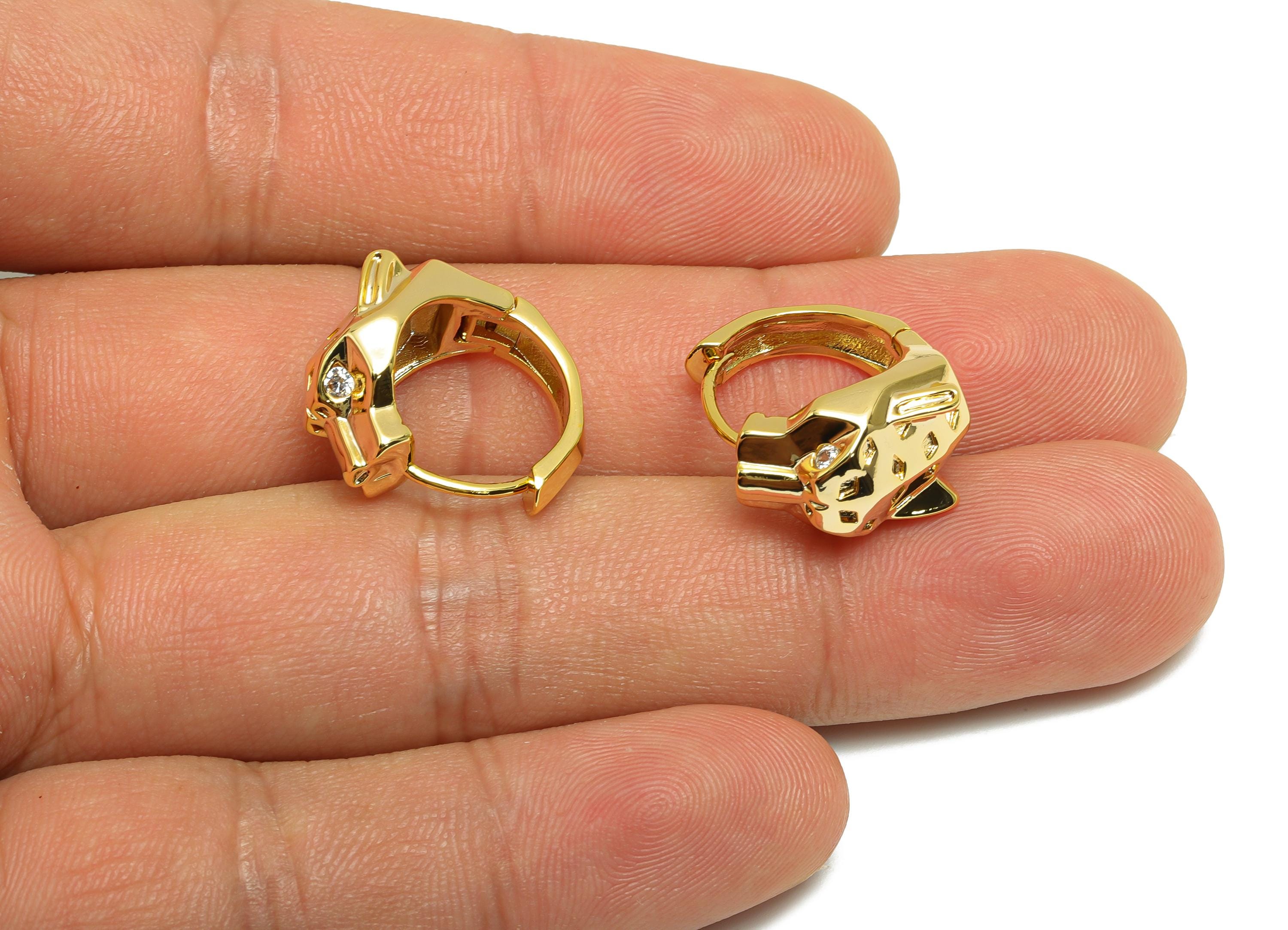 Brass CZ Hoop Earring - Brass Zircon Leopard Huggie Earring - Gold Jewelry Hoop Earring - 18K Real Gold Plated - 18.9x16.7x11.3mm - RGP8625 - DOMEDBAZAAR