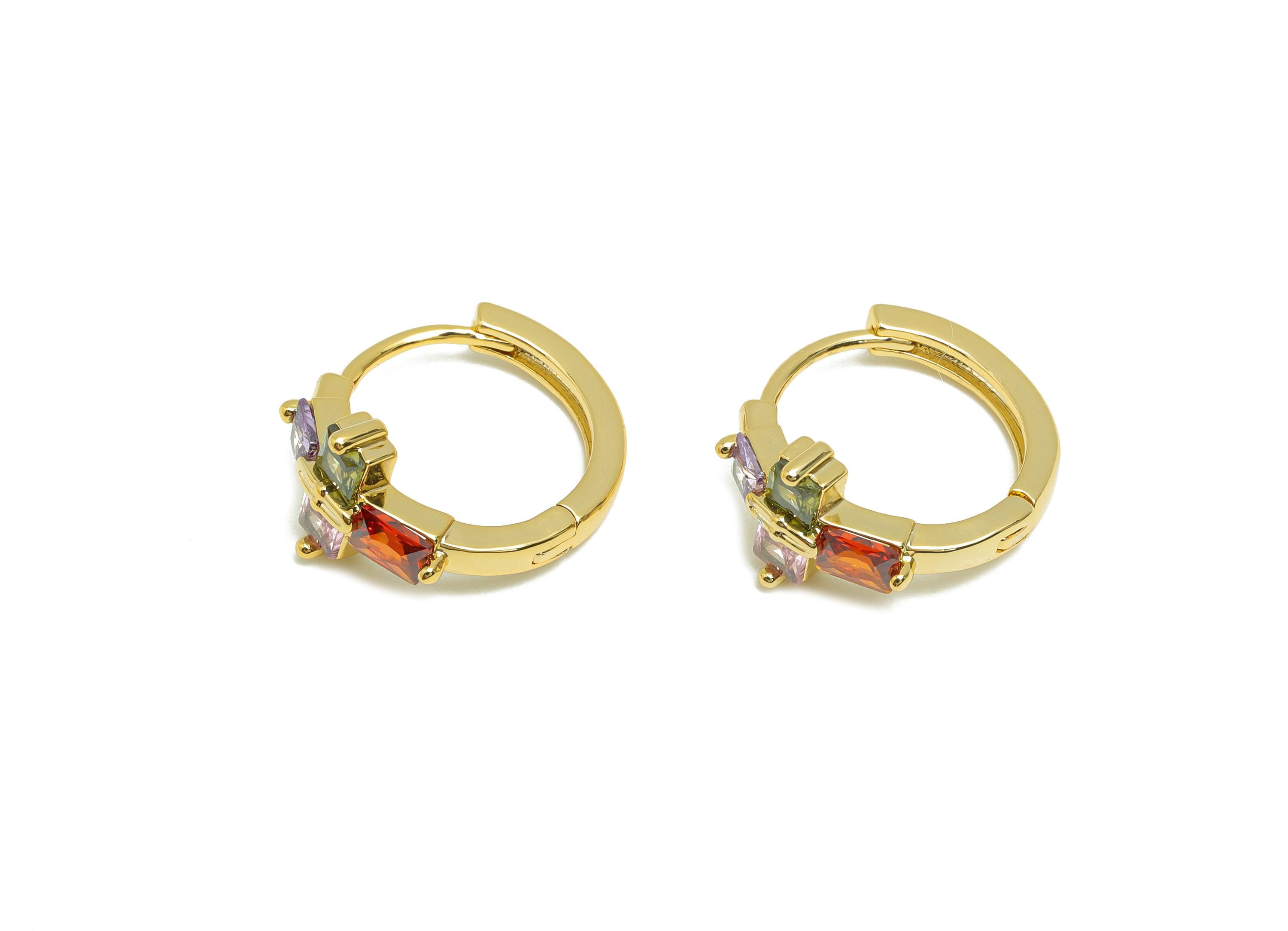 Brass CZ Hoop Earring - Brass Zircon Huggie Earring - Rainbow CZ Hoop Clasp - Gold Jewelry - 18K Real Gold Plated - 16.9x15x8.9mm - RGP8623 - DOMEDBAZAAR